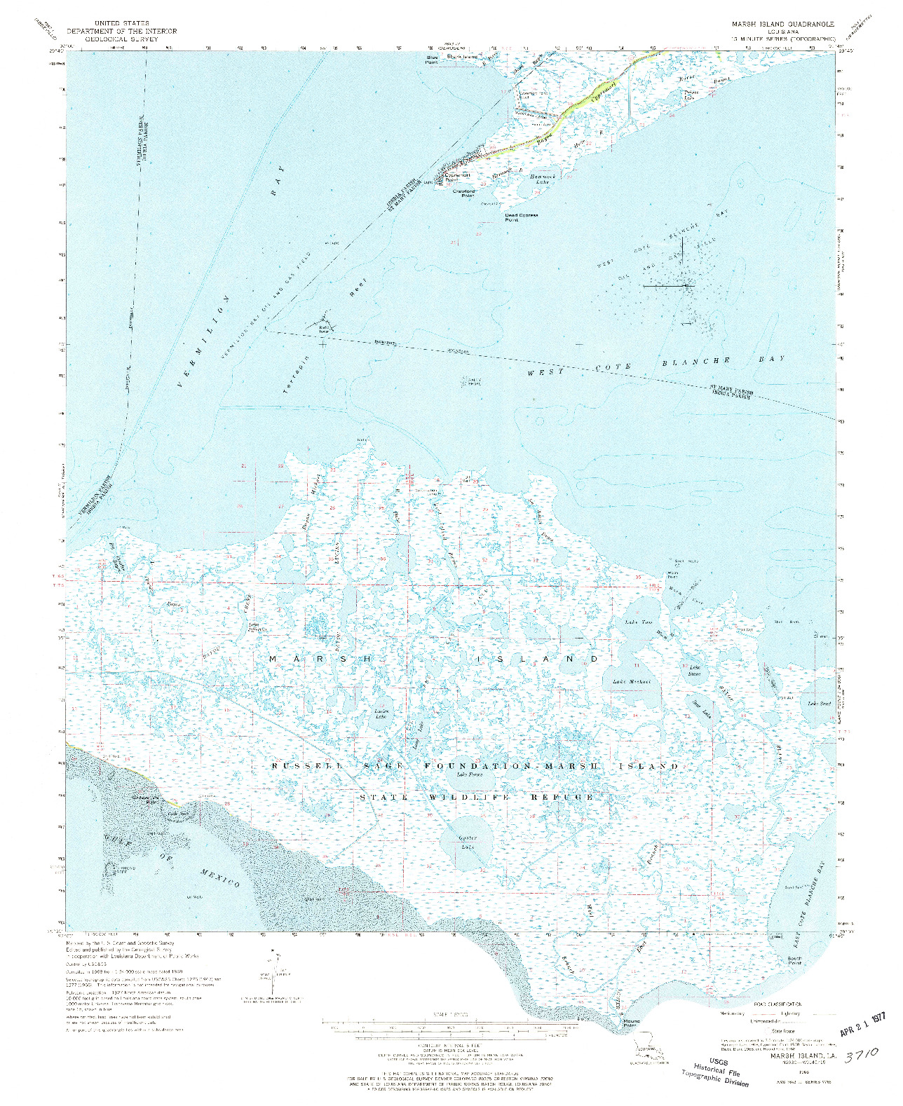 USGS 1:62500-SCALE QUADRANGLE FOR MARSH ISLAND, LA 1968