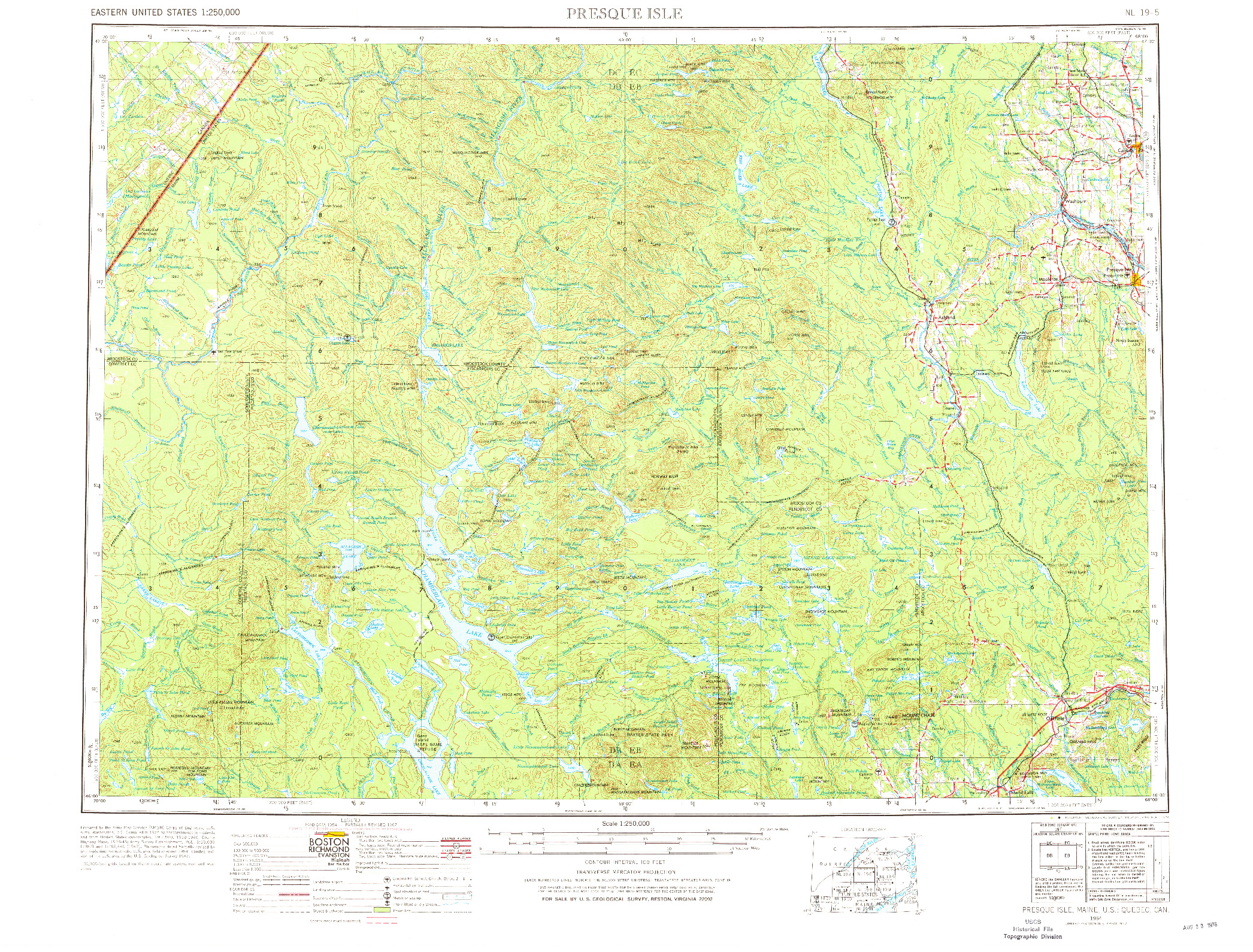 USGS 1:250000-SCALE QUADRANGLE FOR PRESQUE ISLE, ME 1954