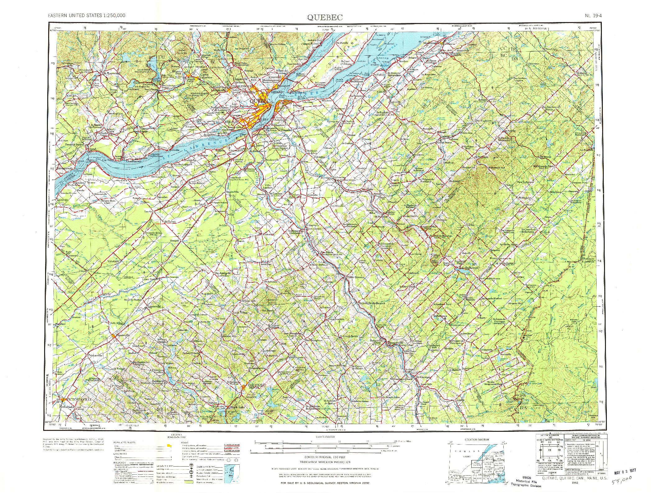 USGS 1:250000-SCALE QUADRANGLE FOR QUEBEC, ME 1962