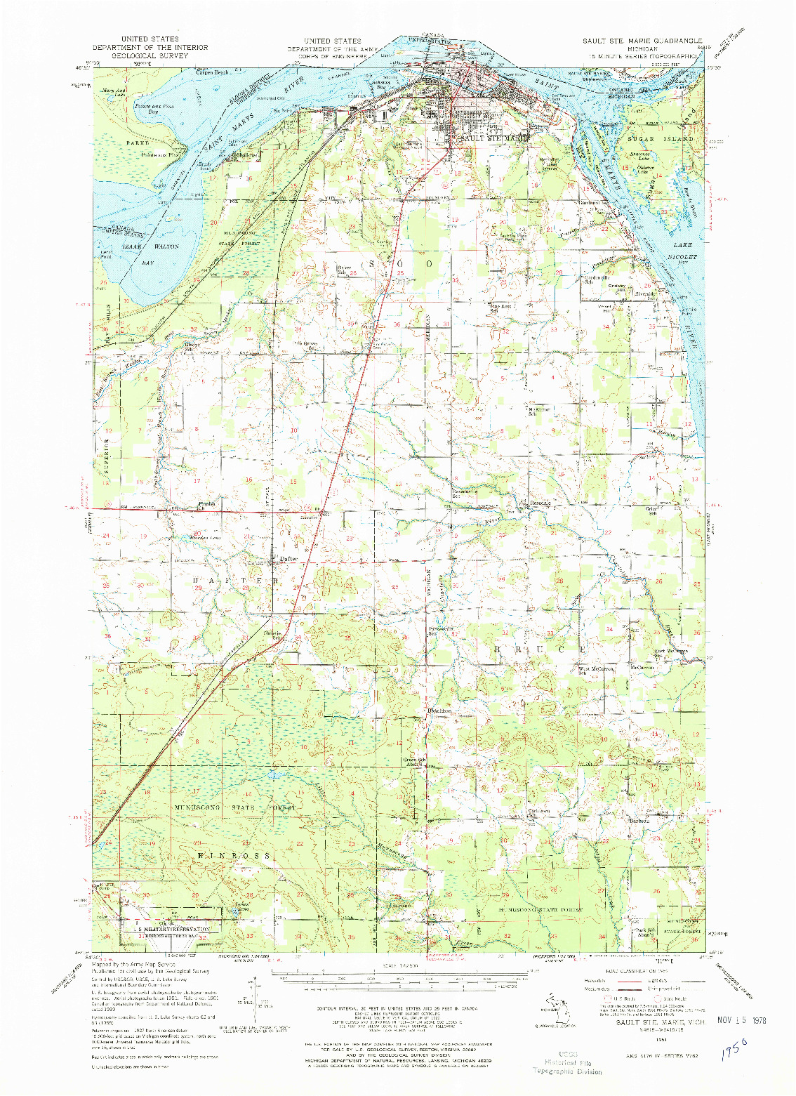 USGS 1:62500-SCALE QUADRANGLE FOR SAULT STE. MARIE, MI 1951