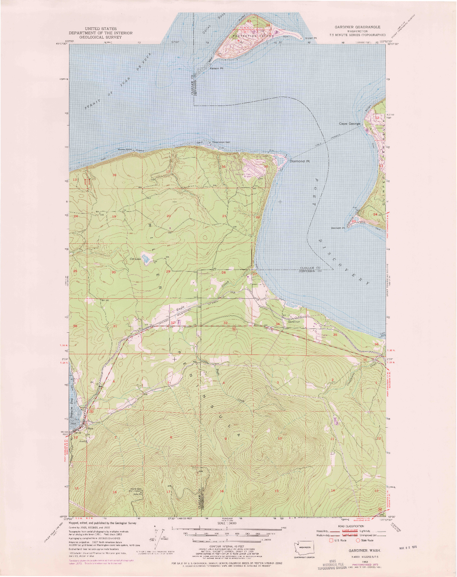 USGS 1:24000-SCALE QUADRANGLE FOR GARDINER, WA 1953