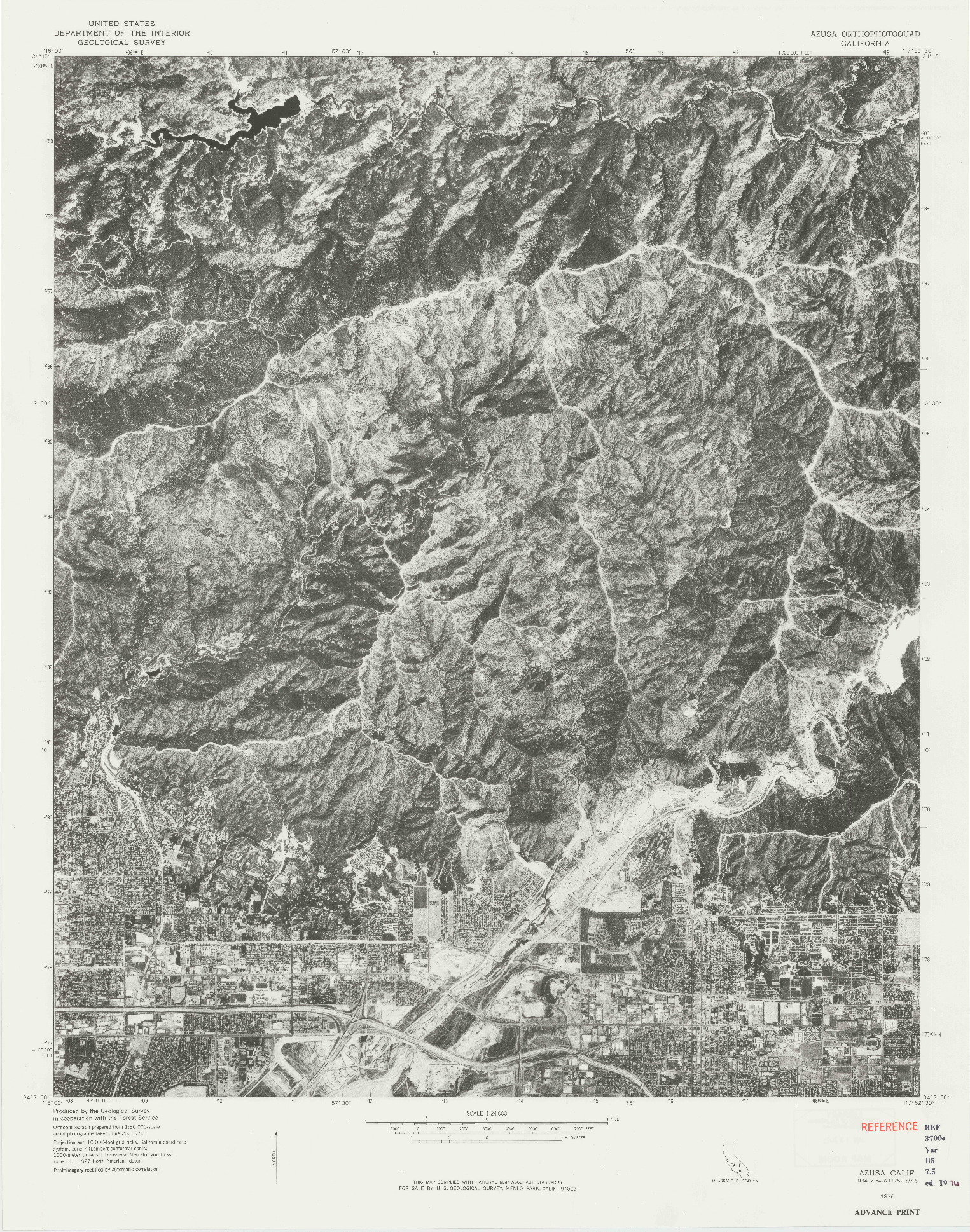 USGS 1:24000-SCALE QUADRANGLE FOR AZUSA, CA 1976