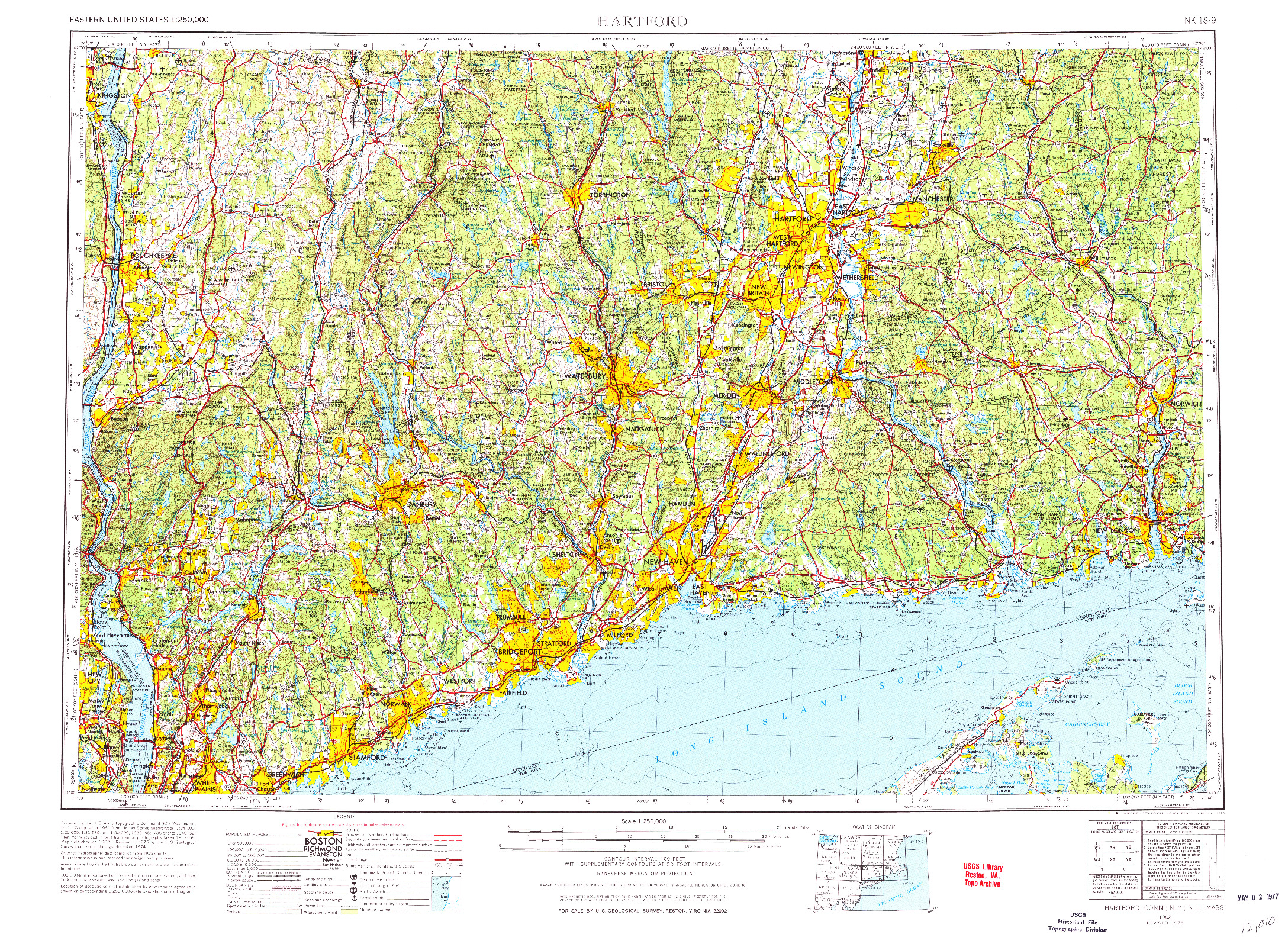 USGS 1:250000-SCALE QUADRANGLE FOR HARTFORD, CT 1962