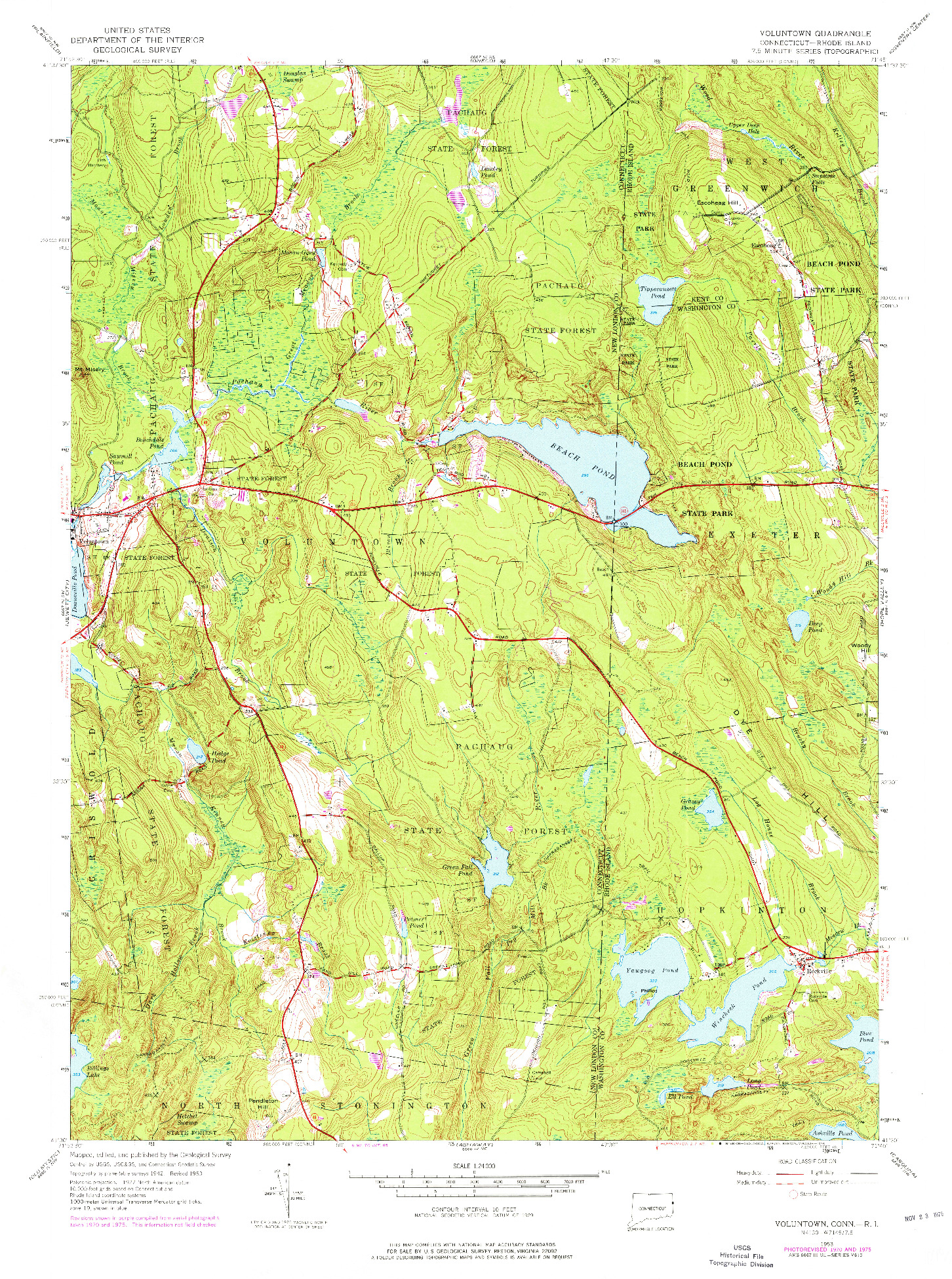 USGS 1:24000-SCALE QUADRANGLE FOR VOLUNTOWN, CT 1953