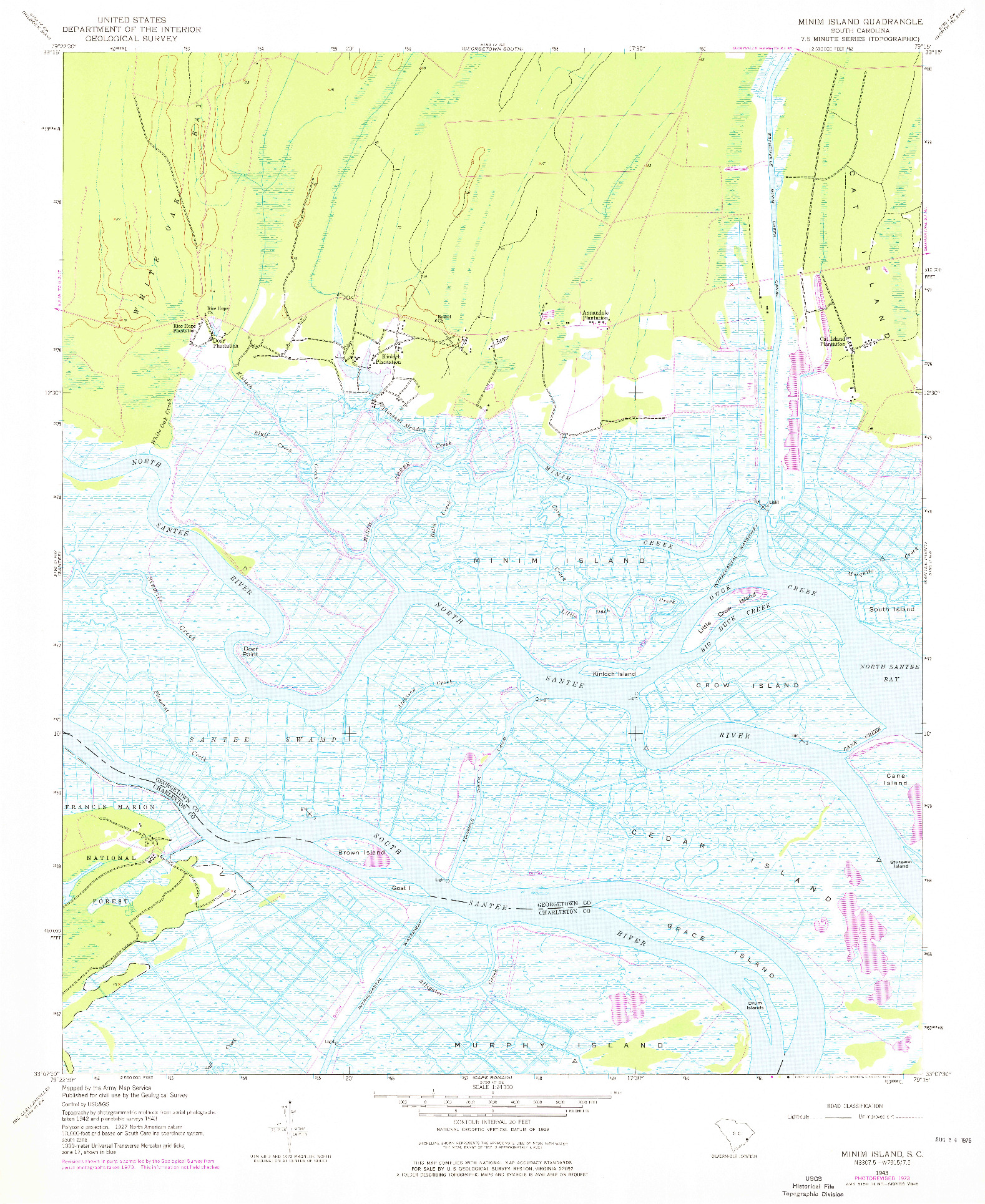 USGS 1:24000-SCALE QUADRANGLE FOR MINIM ISLAND, SC 1943