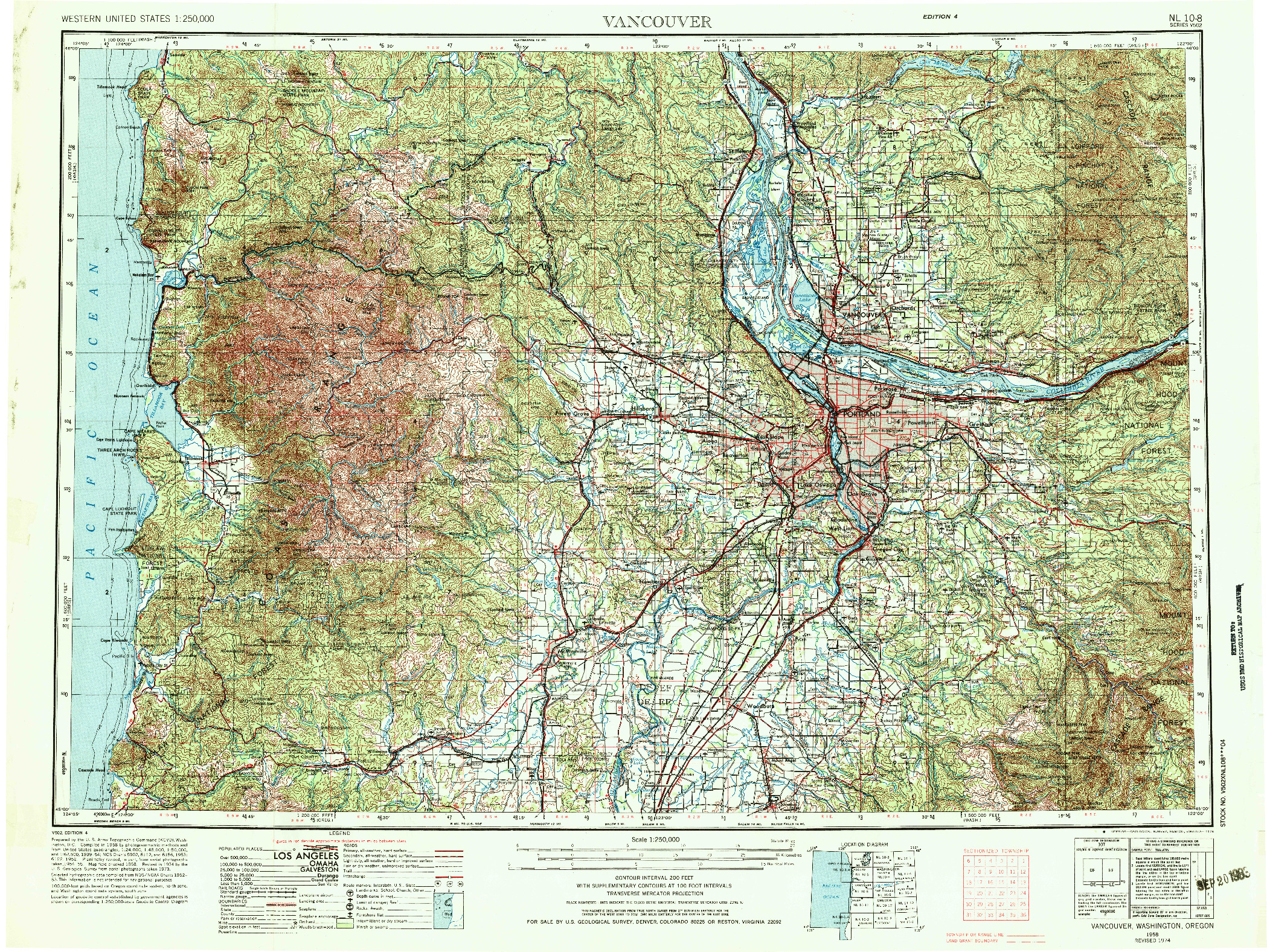 USGS 1:250000-SCALE QUADRANGLE FOR VANCOUVER, WA 1958