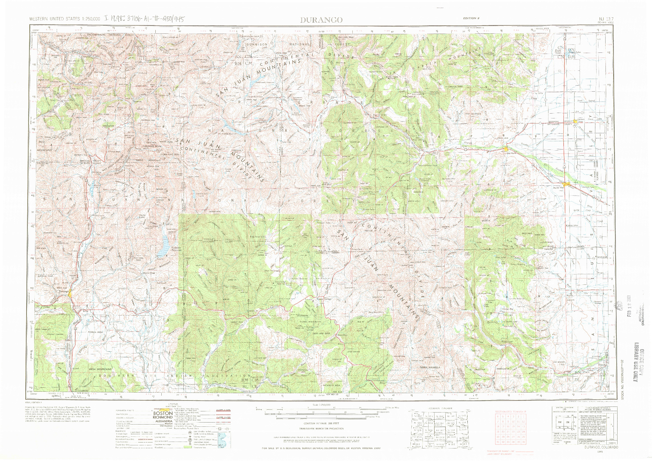 USGS 1:250000-SCALE QUADRANGLE FOR DURANGO, CO 1945