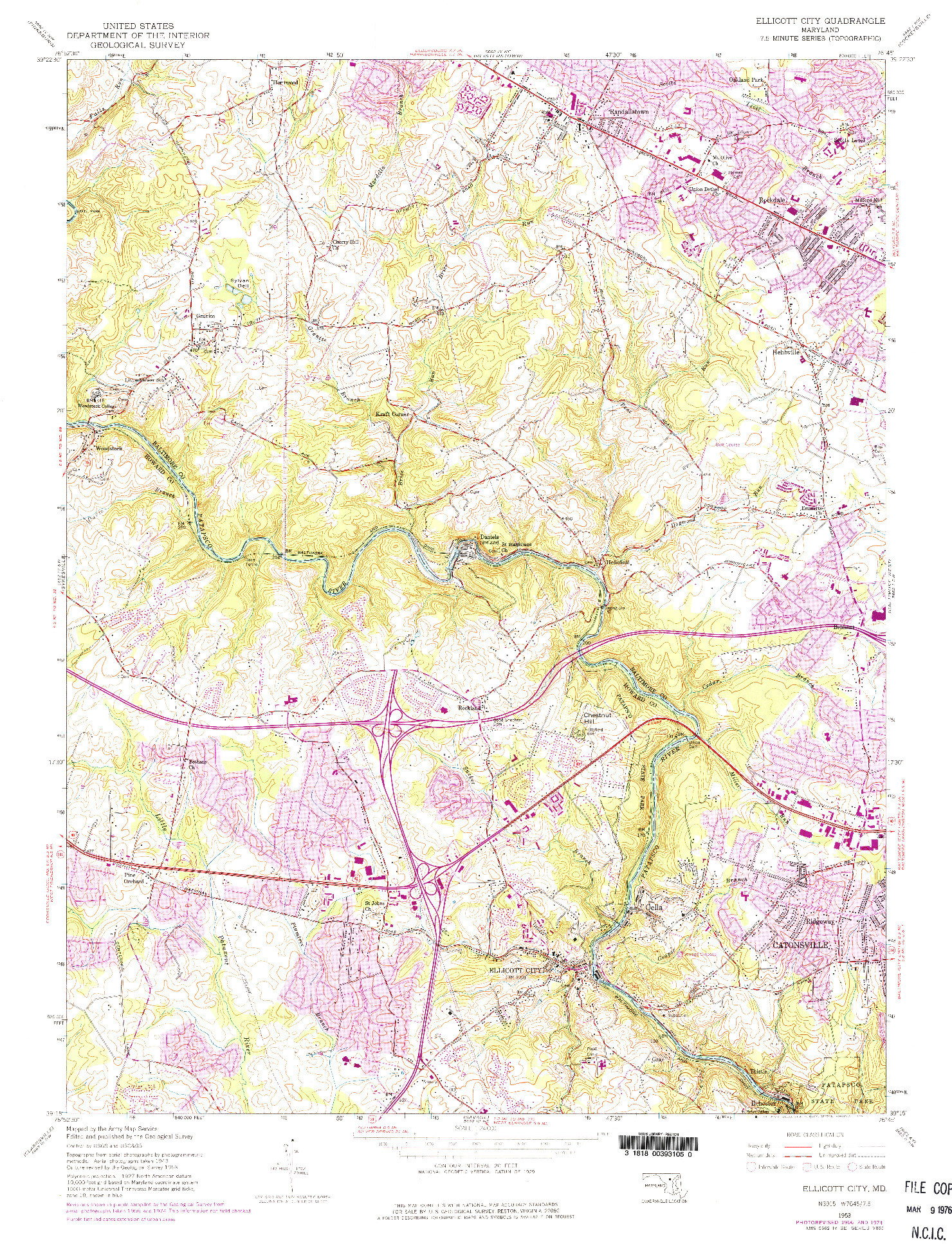 USGS 1:24000-SCALE QUADRANGLE FOR ELLICOTT CITY, MD 1953