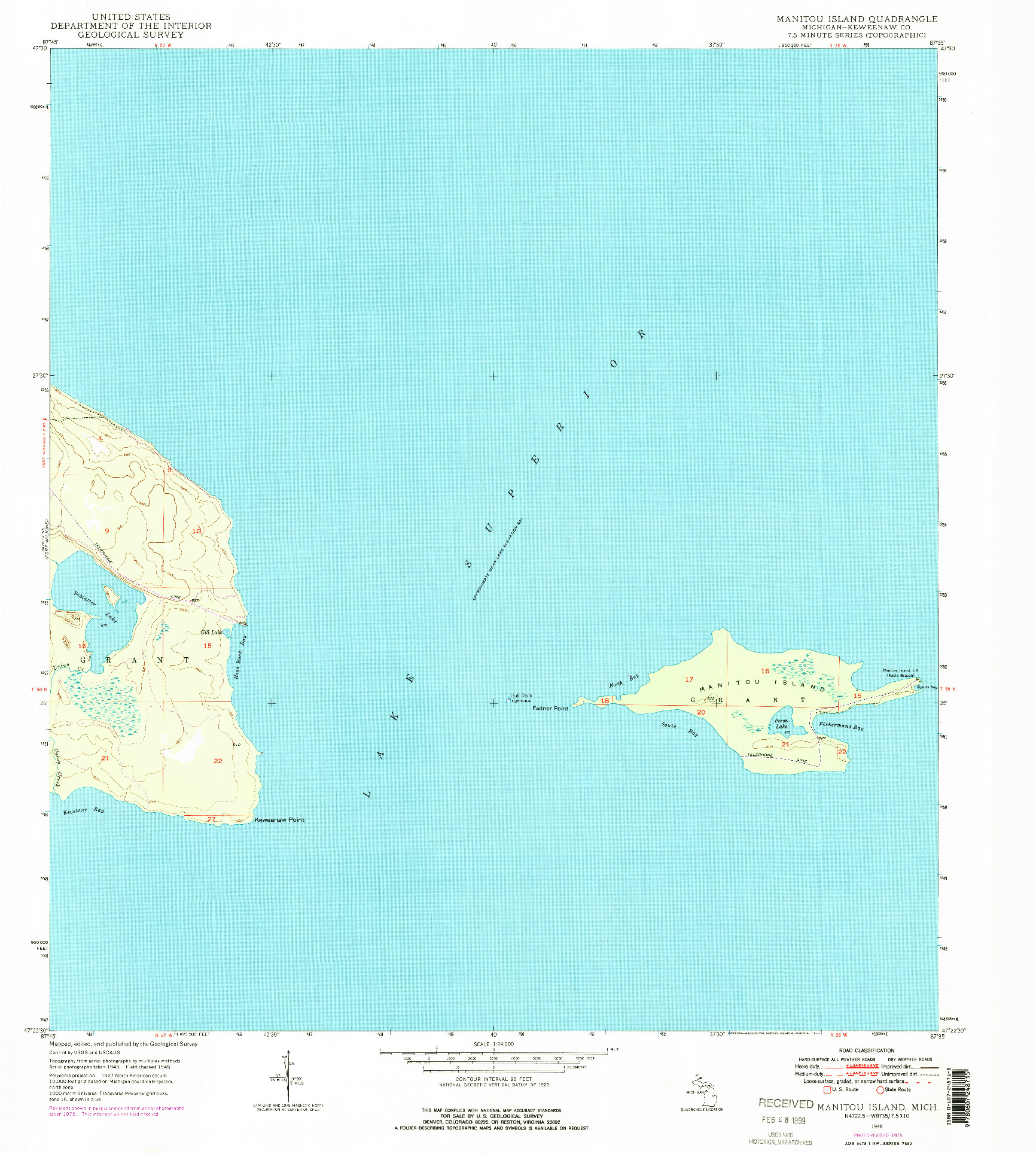 USGS 1:24000-SCALE QUADRANGLE FOR MANITOU ISLAND, MI 1948