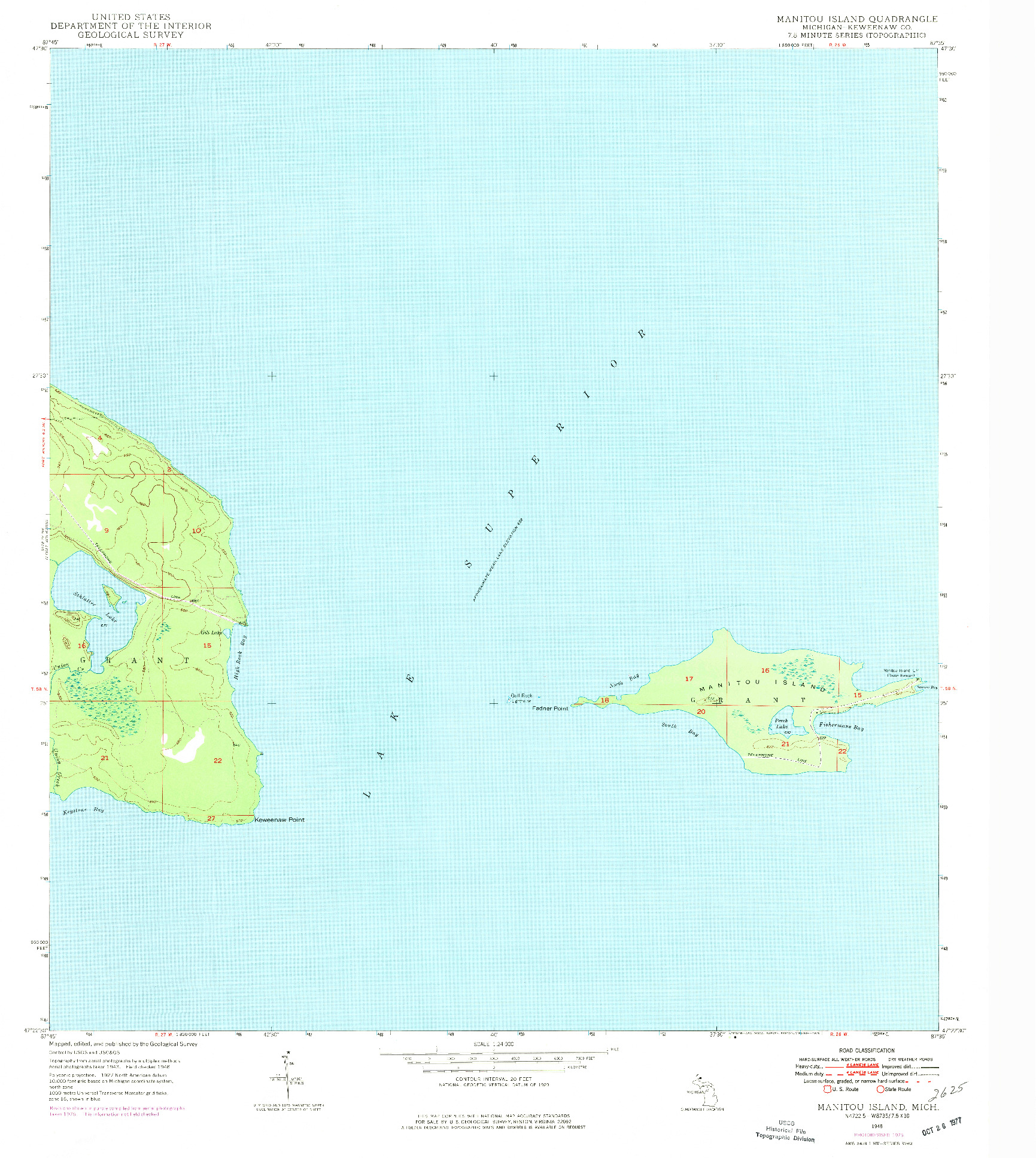 USGS 1:24000-SCALE QUADRANGLE FOR MANITOU ISLAND, MI 1948