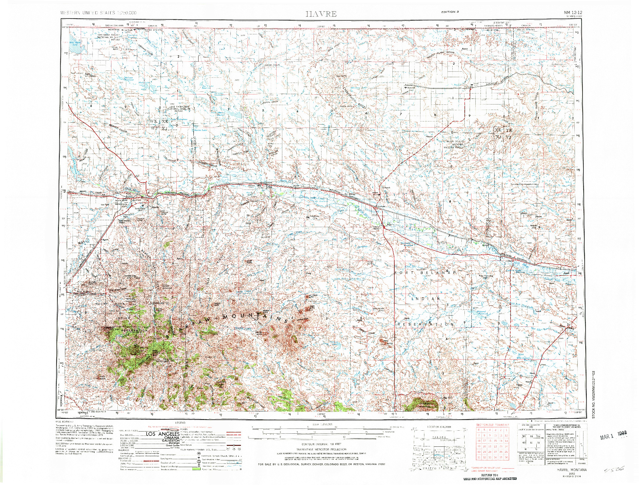 USGS 1:250000-SCALE QUADRANGLE FOR HAVRE, MT 1953