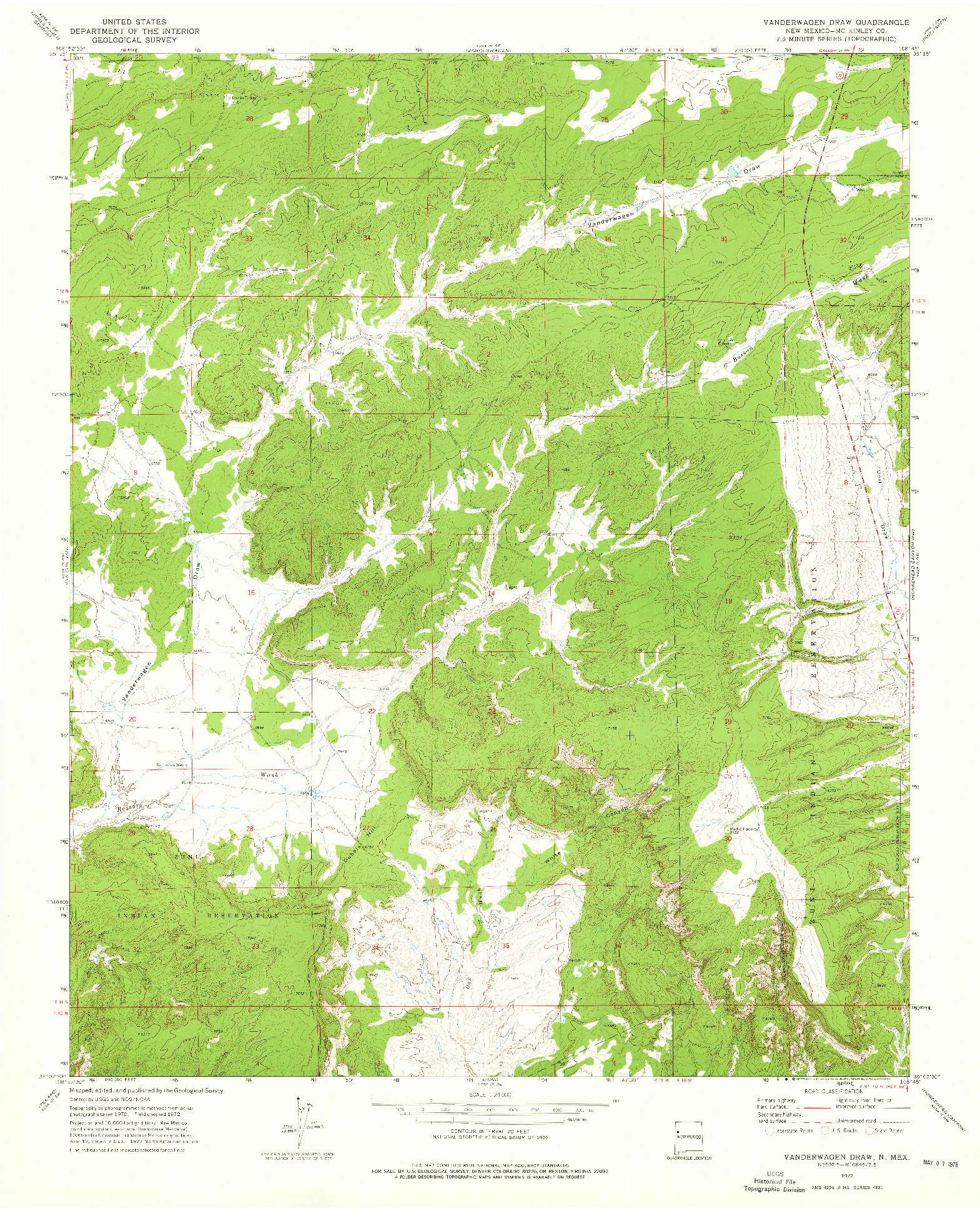 USGS 1:24000-SCALE QUADRANGLE FOR VANDERWAGEN DRAW, NM 1972