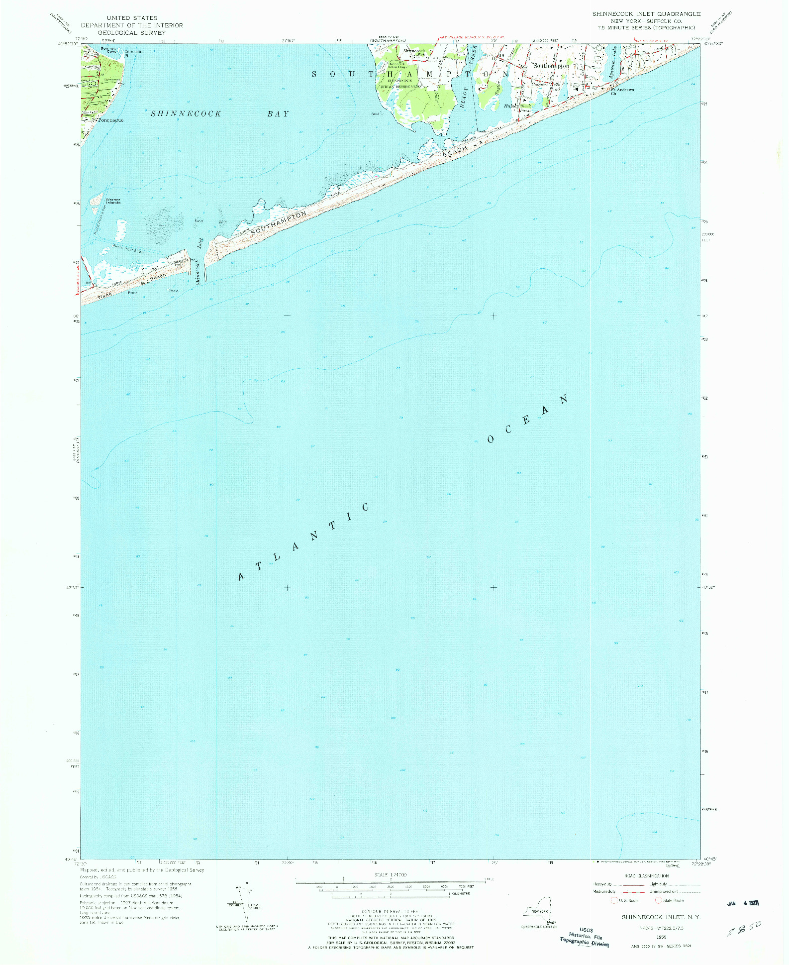 USGS 1:24000-SCALE QUADRANGLE FOR SHINNECOCK INLET, NY 1955