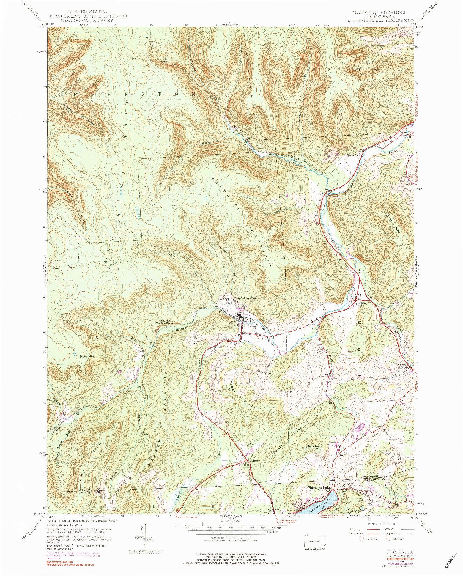 USGS 1:24000-SCALE QUADRANGLE FOR NOXEN, PA 1946