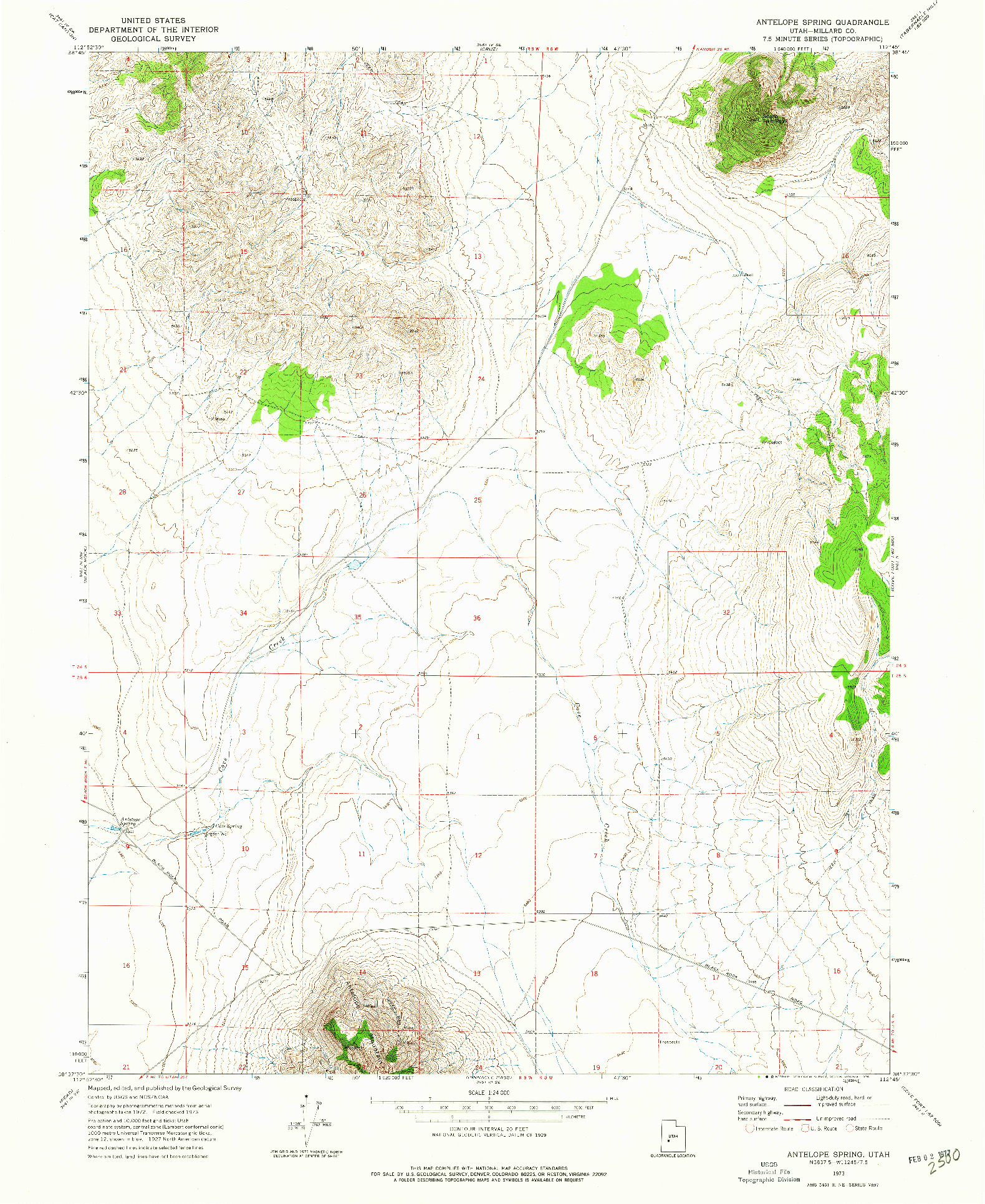 USGS 1:24000-SCALE QUADRANGLE FOR ANTELOPE SPRING, UT 1973