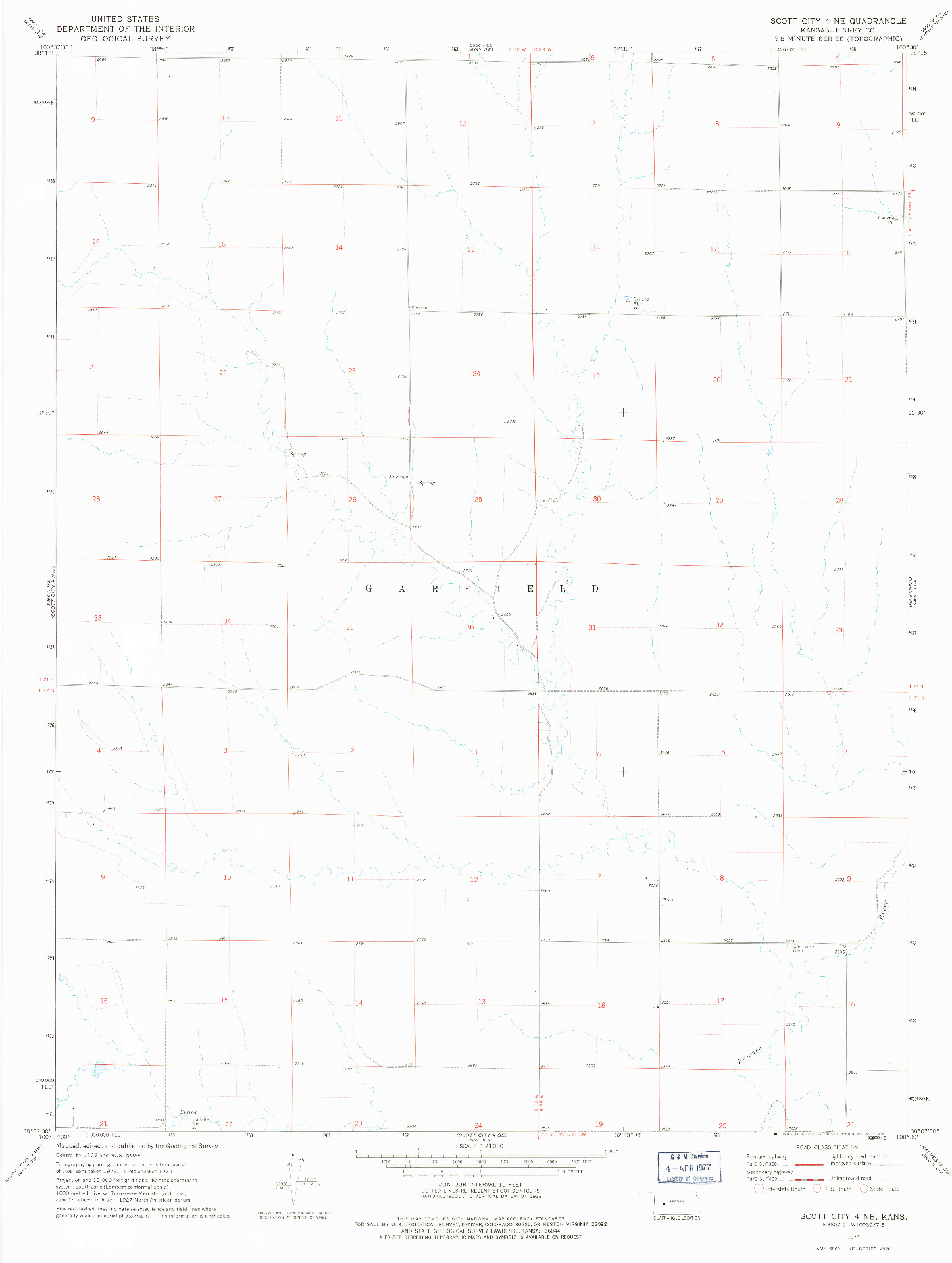 USGS 1:24000-SCALE QUADRANGLE FOR SCOTT CITY 4 NE, KS 1974