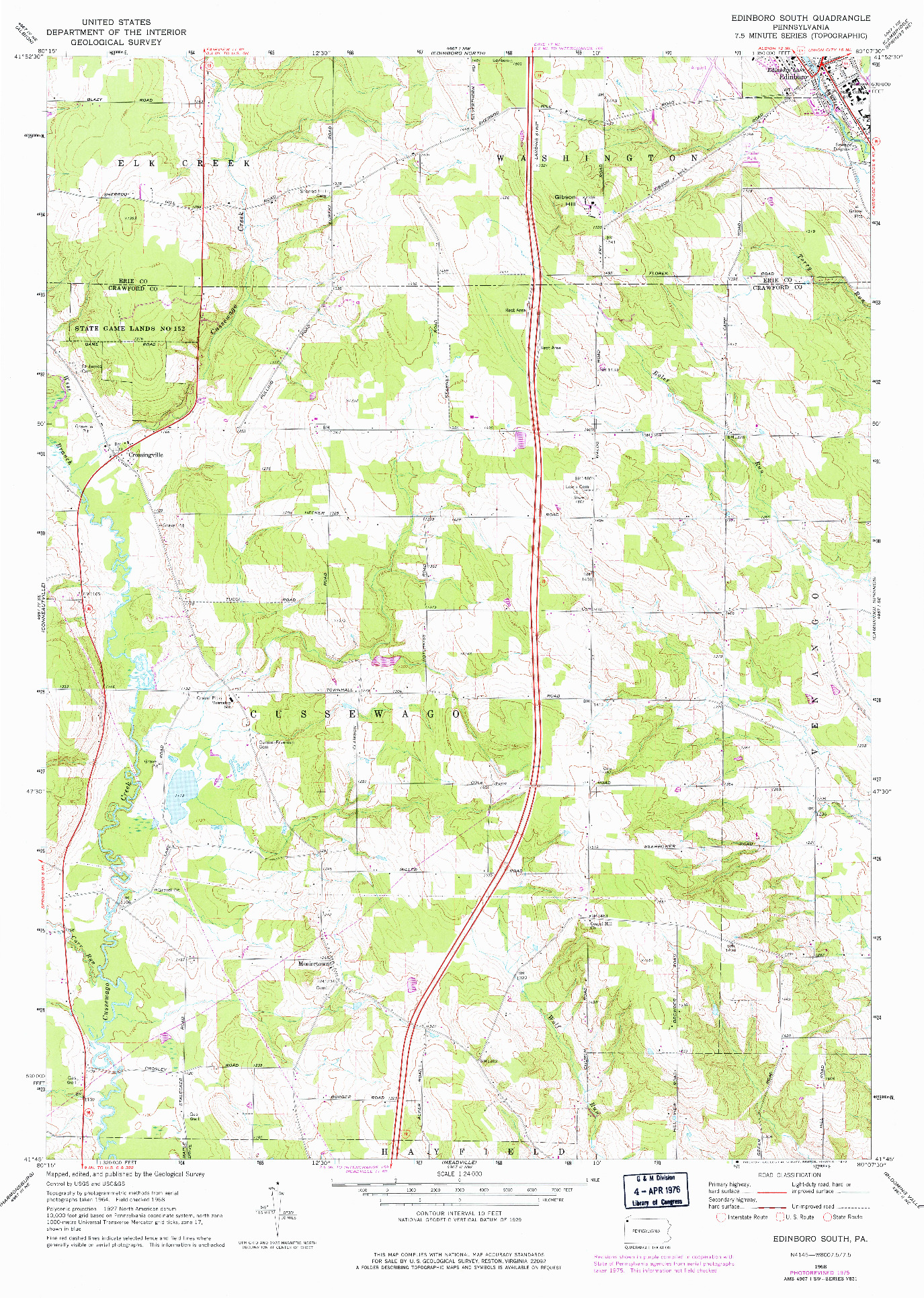 USGS 1:24000-SCALE QUADRANGLE FOR EDINBORO SOUTH, PA 1968