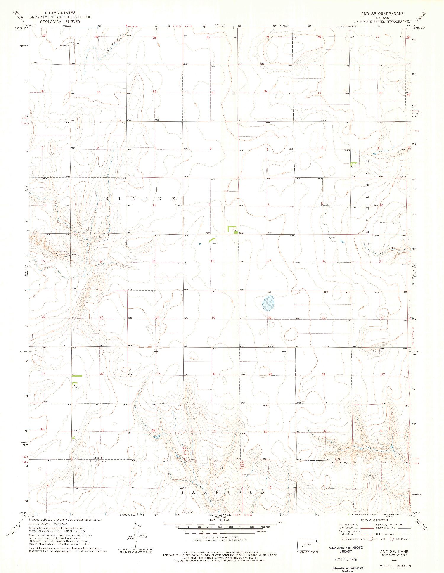USGS 1:24000-SCALE QUADRANGLE FOR AMY SE, KS 1974