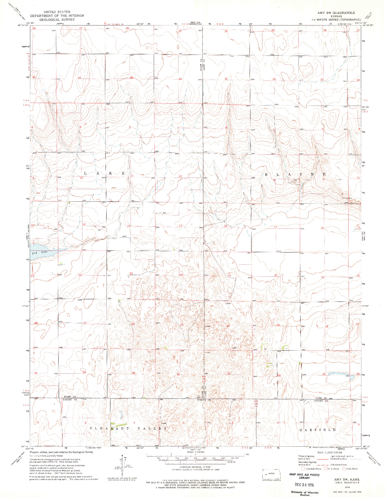 USGS 1:24000-SCALE QUADRANGLE FOR AMY SW, KS 1974