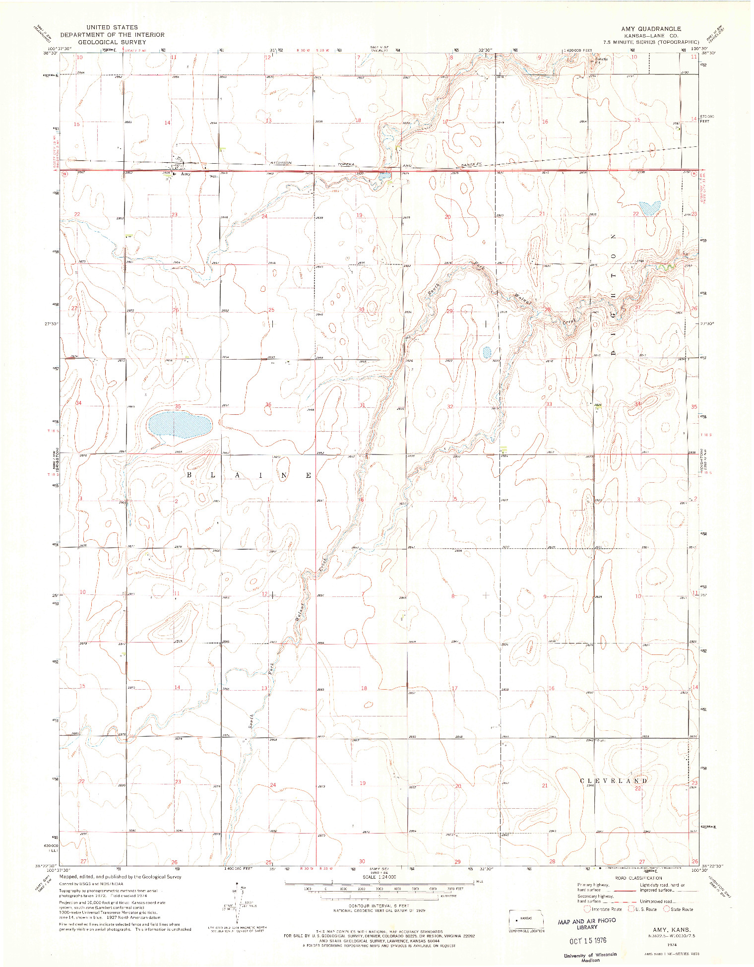 USGS 1:24000-SCALE QUADRANGLE FOR AMY, KS 1974