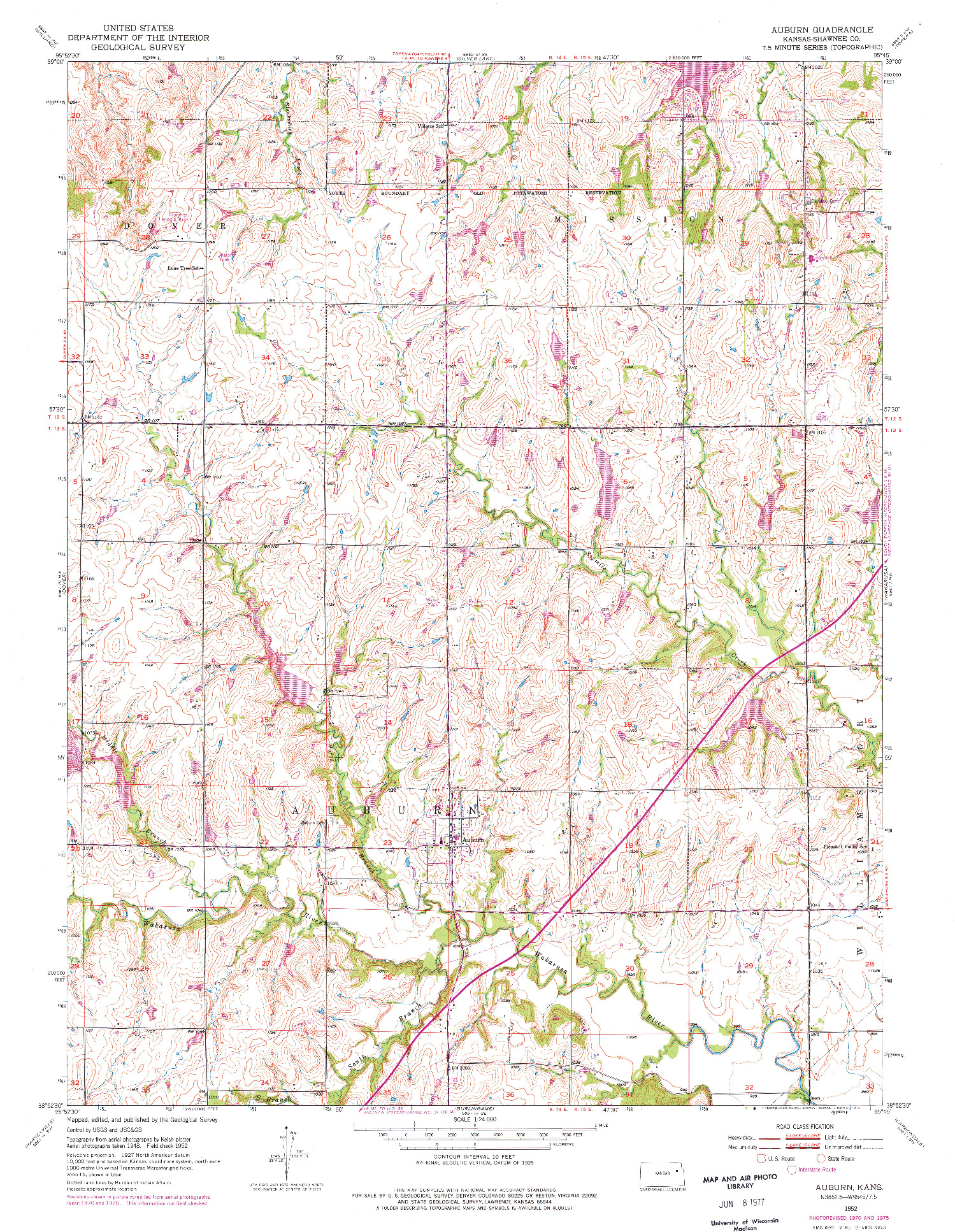 USGS 1:24000-SCALE QUADRANGLE FOR AUBURN, KS 1952