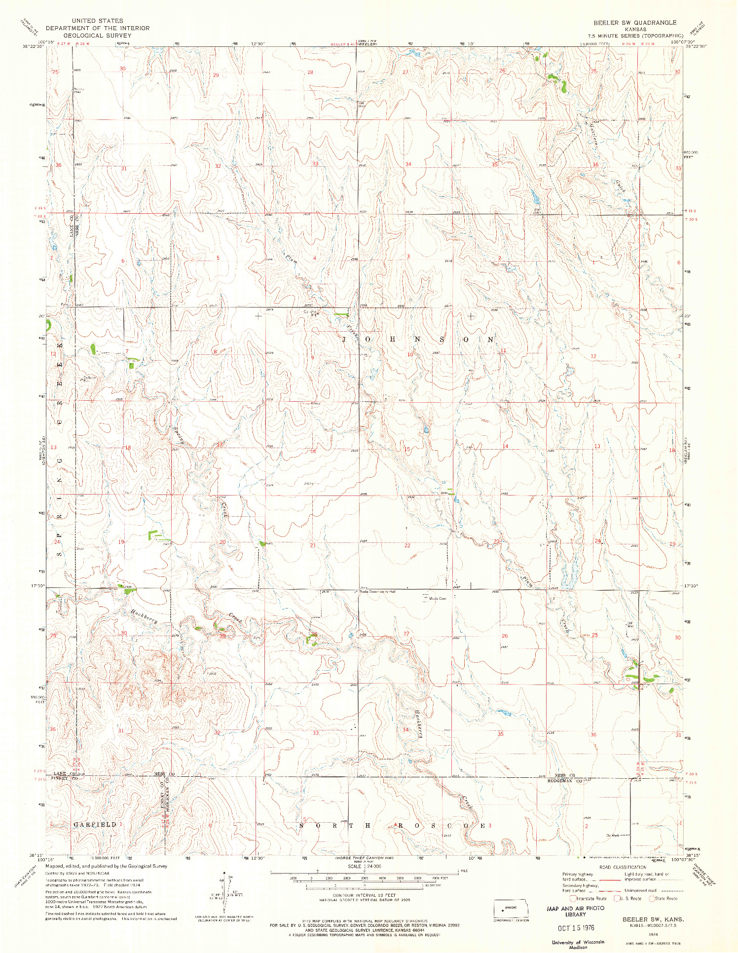 USGS 1:24000-SCALE QUADRANGLE FOR BEELER SW, KS 1974