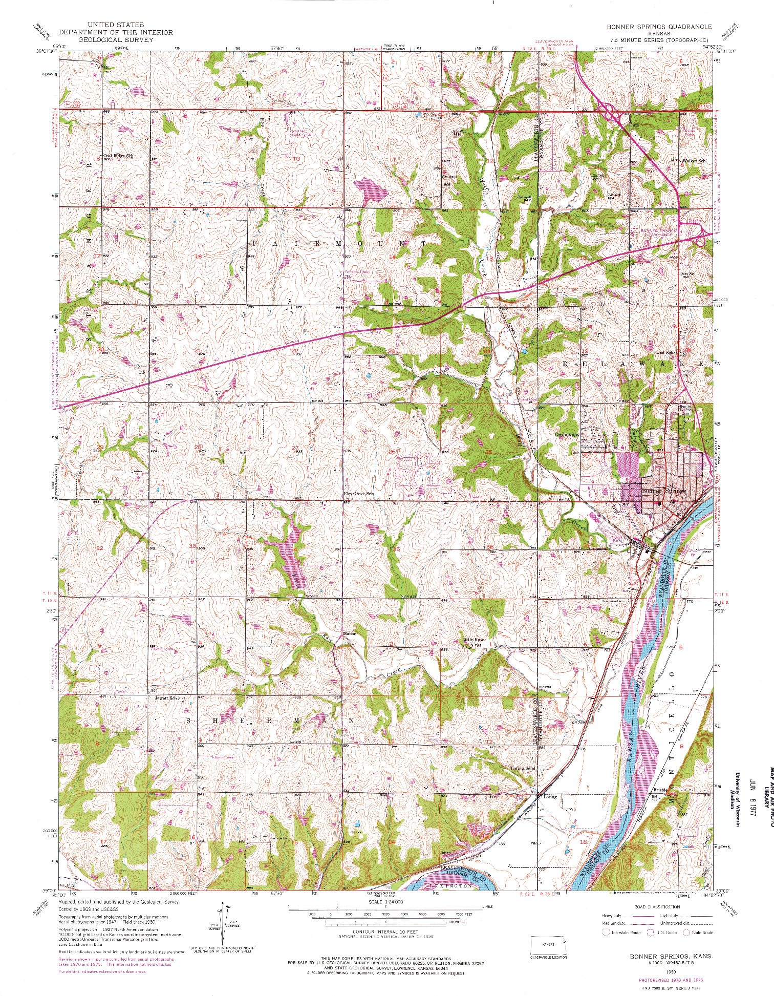 USGS 1:24000-SCALE QUADRANGLE FOR BONNER SPRINGS, KS 1950