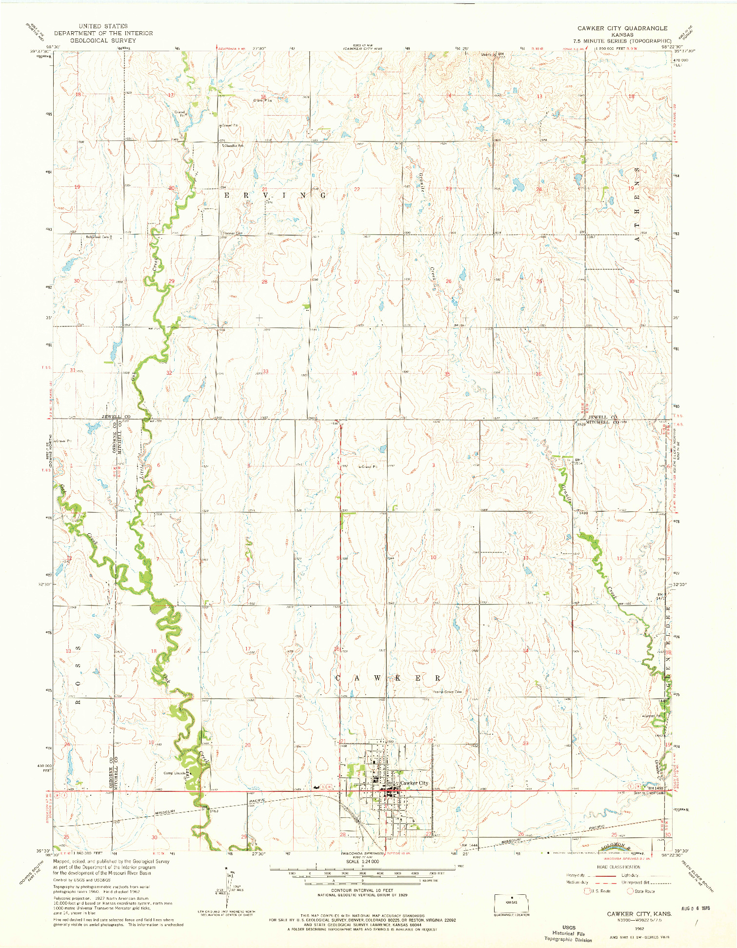 USGS 1:24000-SCALE QUADRANGLE FOR CAWKER CITY, KS 1962