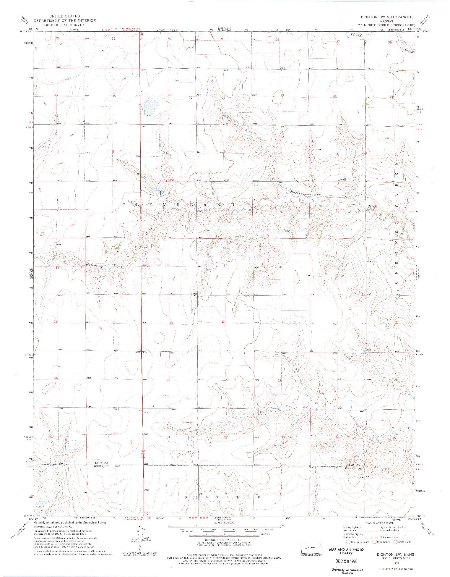 USGS 1:24000-SCALE QUADRANGLE FOR DIGHTON SW, KS 1974