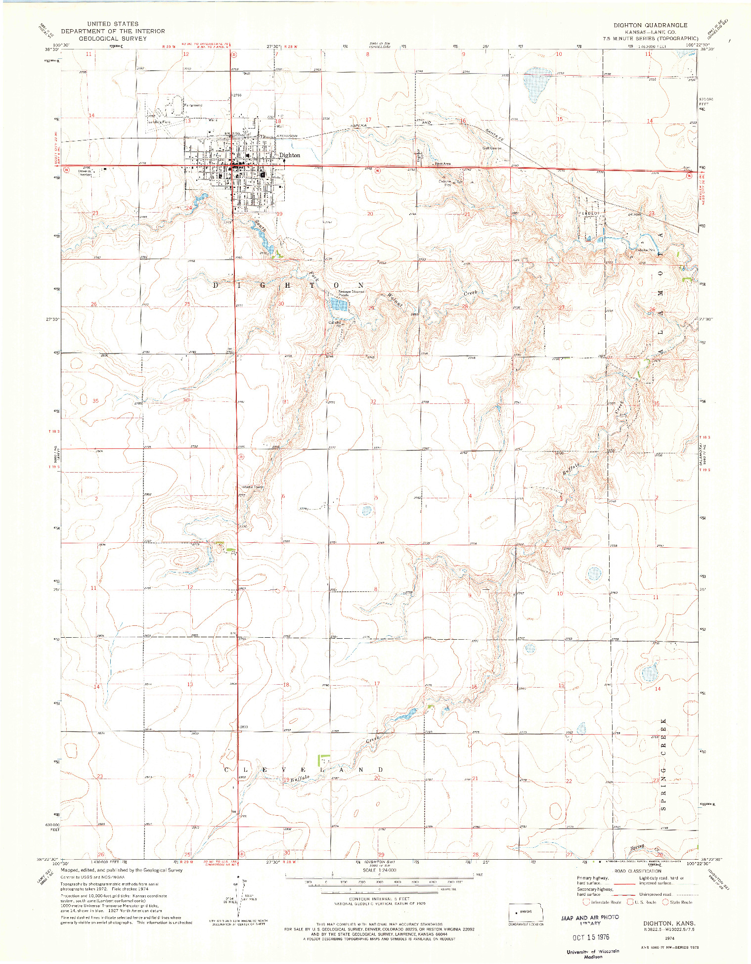 USGS 1:24000-SCALE QUADRANGLE FOR DIGHTON, KS 1974