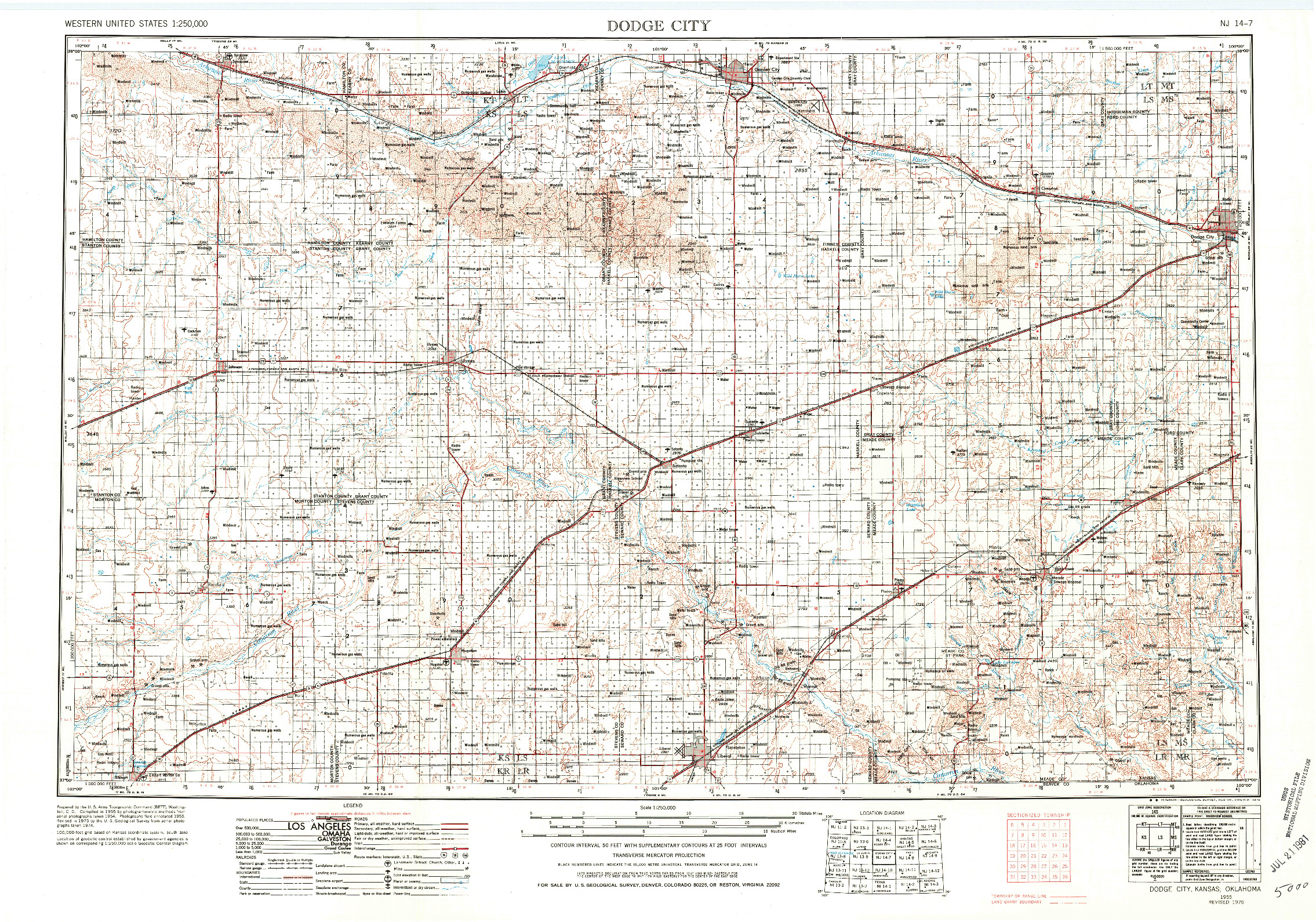 USGS 1:250000-SCALE QUADRANGLE FOR DODGE CITY, KS 1955