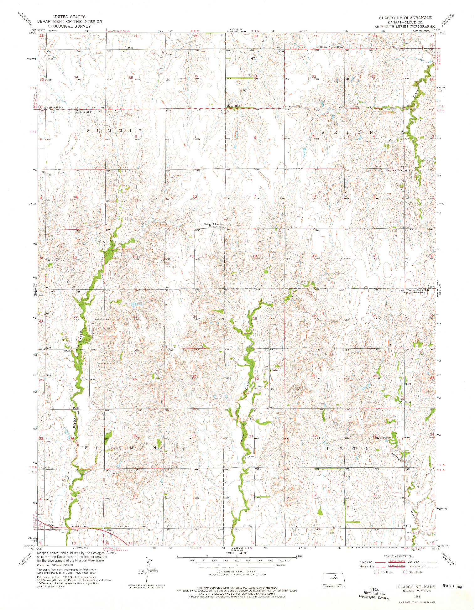 USGS 1:24000-SCALE QUADRANGLE FOR GLASCO NE, KS 1953