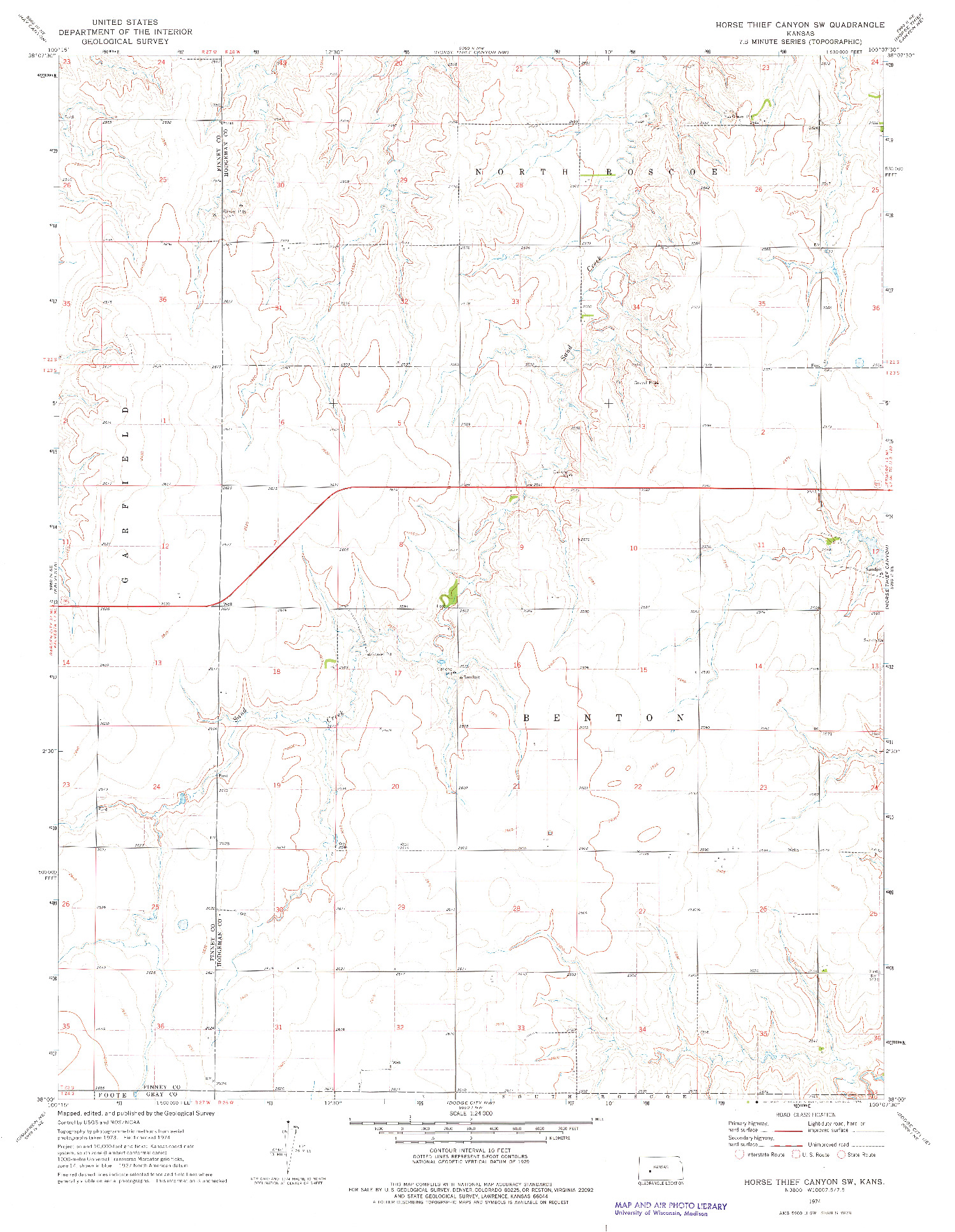 USGS 1:24000-SCALE QUADRANGLE FOR HORSE THIEF CANYON SW, KS 1974