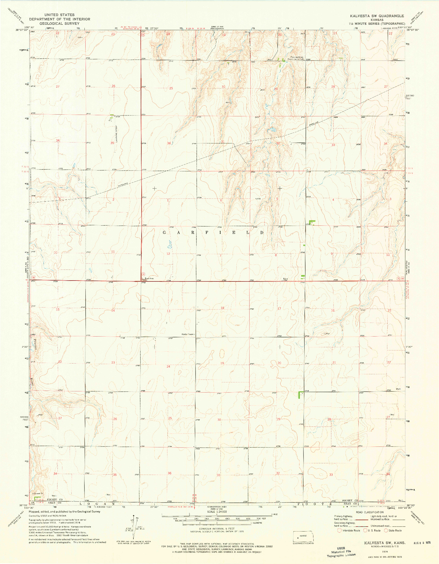 USGS 1:24000-SCALE QUADRANGLE FOR KALVESTA SW, KS 1974