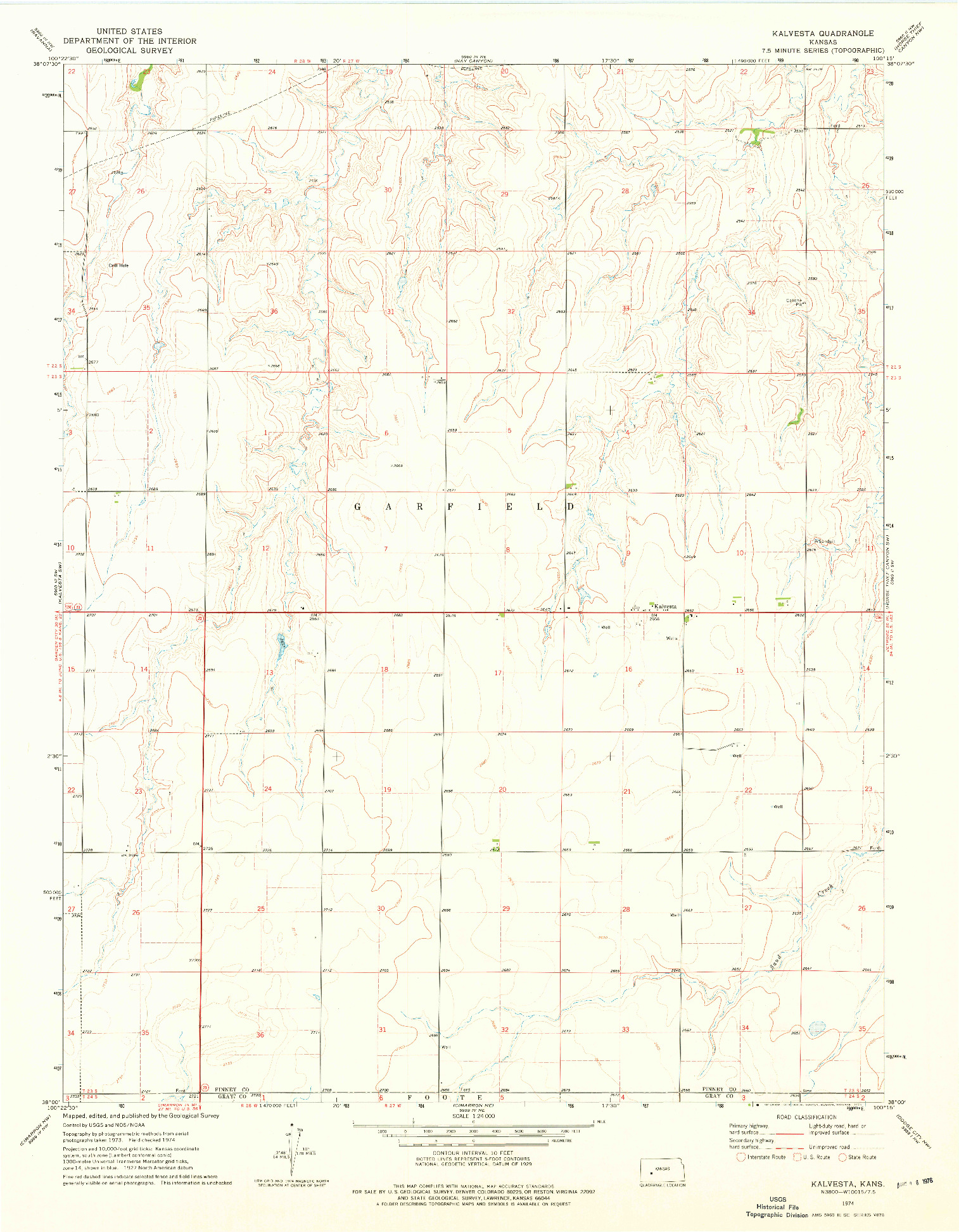 USGS 1:24000-SCALE QUADRANGLE FOR KALVESTA, KS 1974