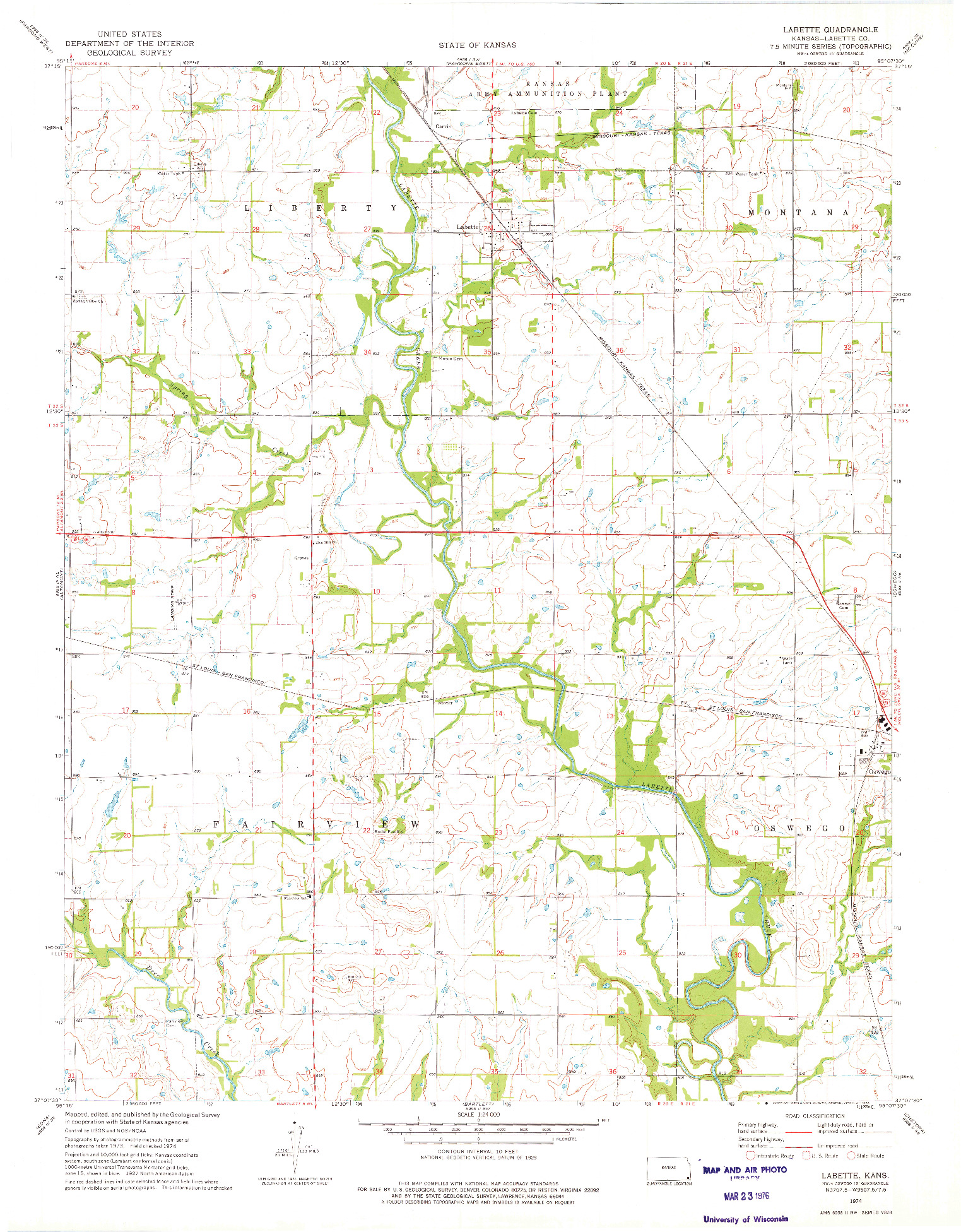 USGS 1:24000-SCALE QUADRANGLE FOR LABETTE, KS 1974