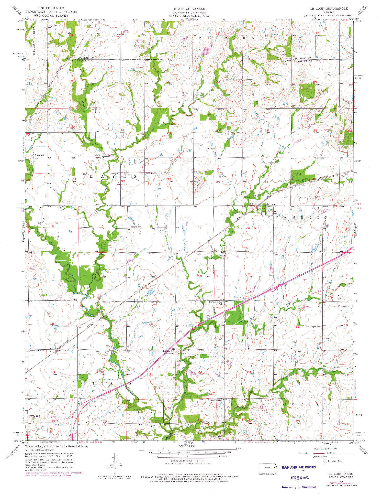 USGS 1:24000-SCALE QUADRANGLE FOR LE LOUP, KS 1956