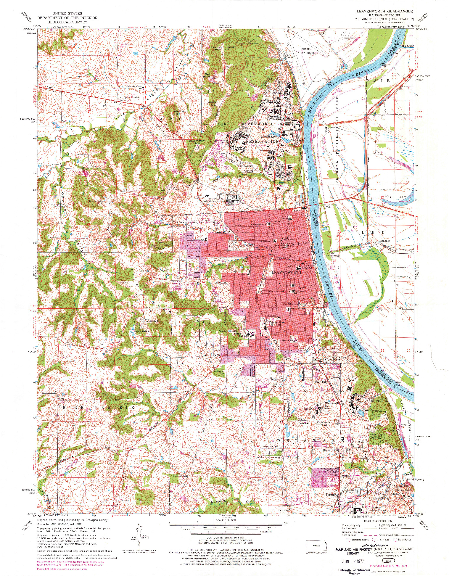 USGS 1:24000-SCALE QUADRANGLE FOR LEAVENWORTH, KS 1961