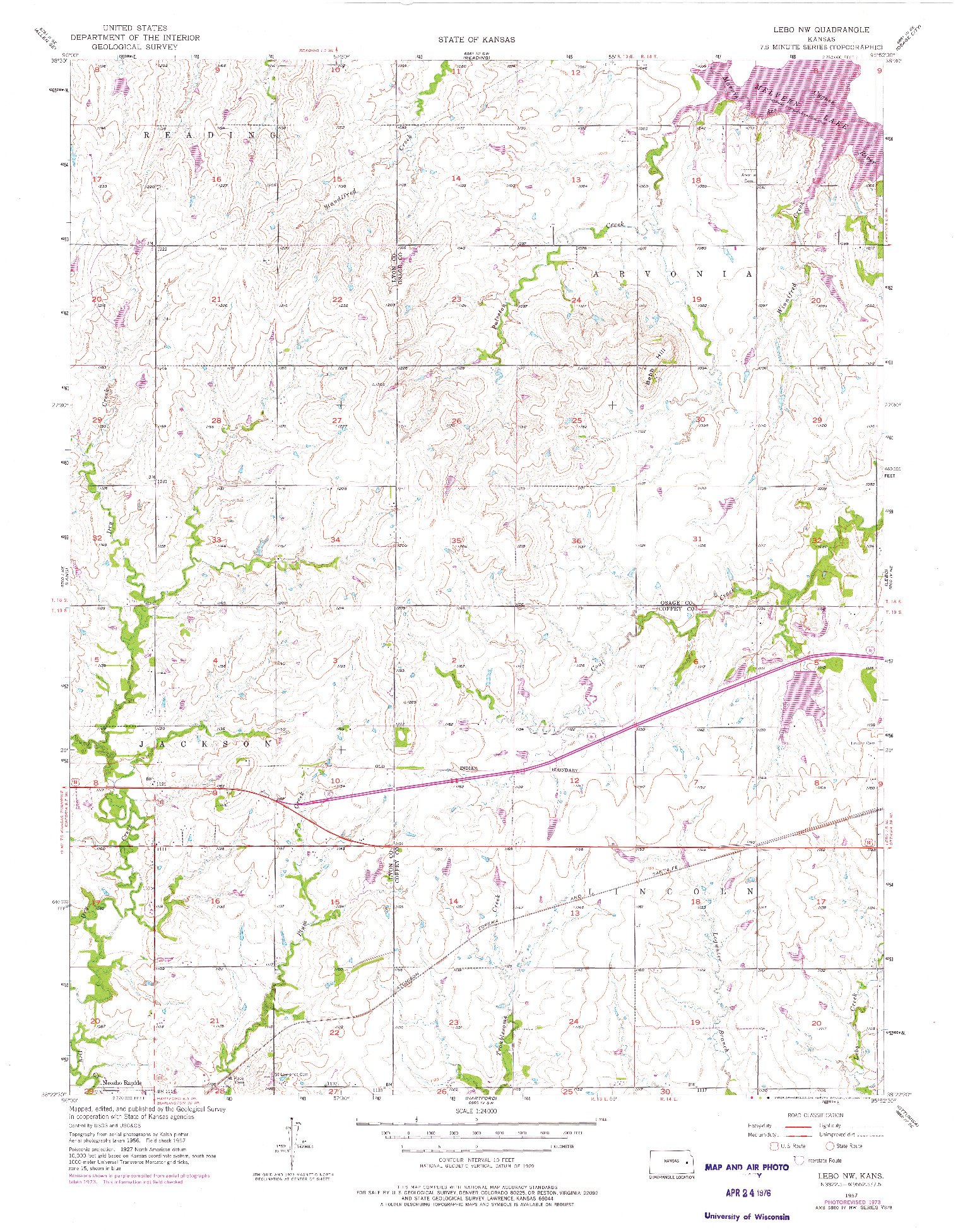USGS 1:24000-SCALE QUADRANGLE FOR LEBO NW, KS 1957