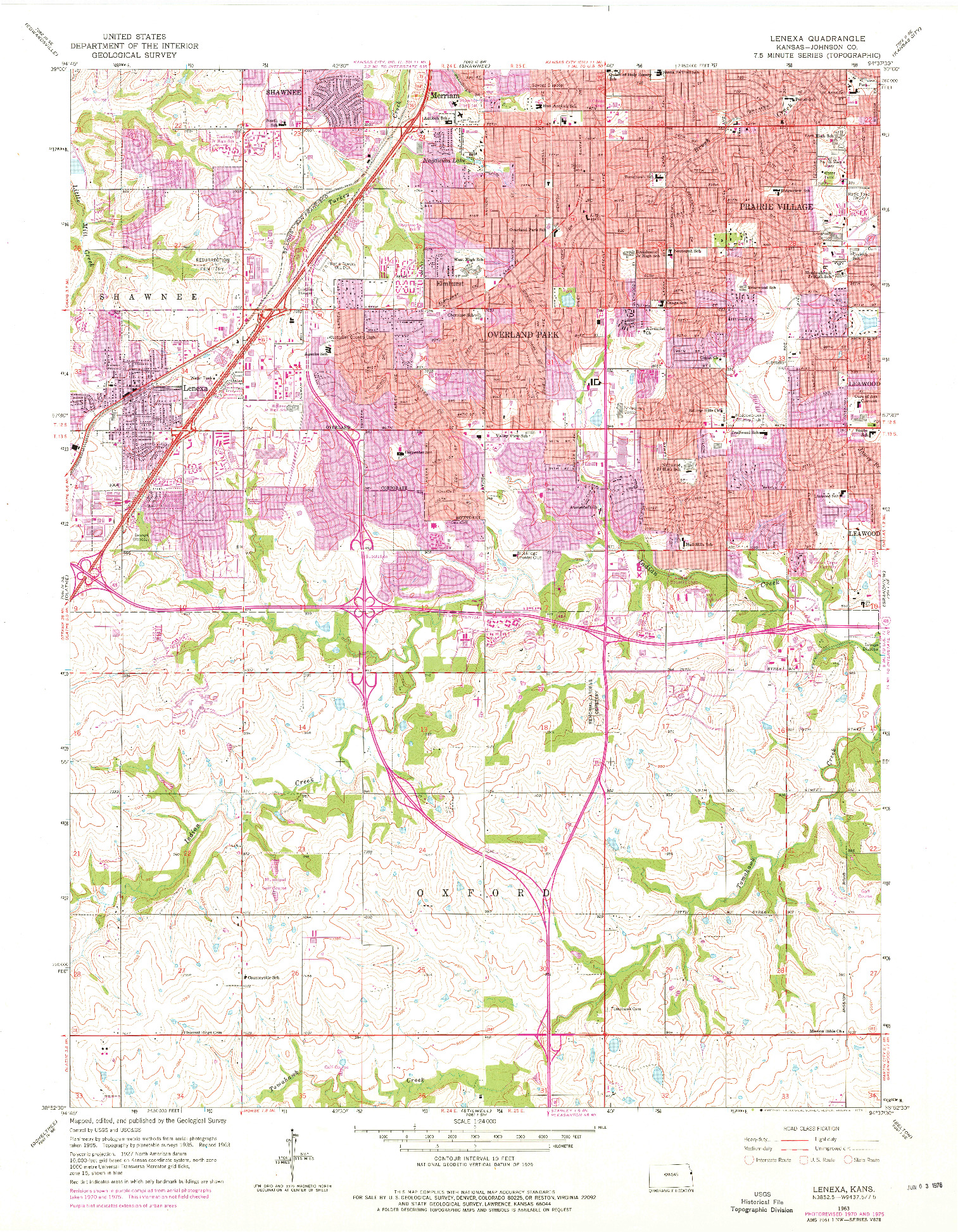 USGS 1:24000-SCALE QUADRANGLE FOR LENEXA, KS 1963