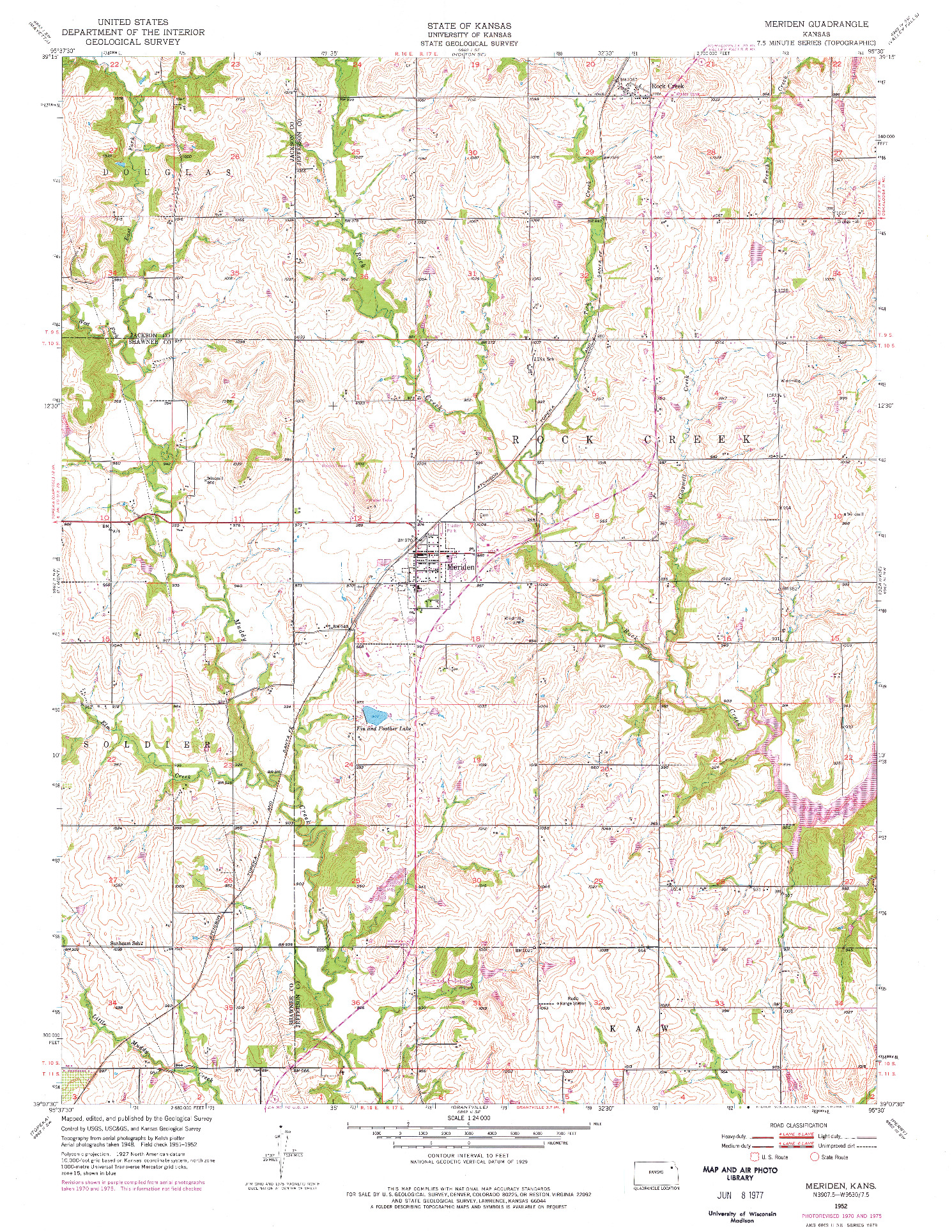 USGS 1:24000-SCALE QUADRANGLE FOR MERIDEN, KS 1952