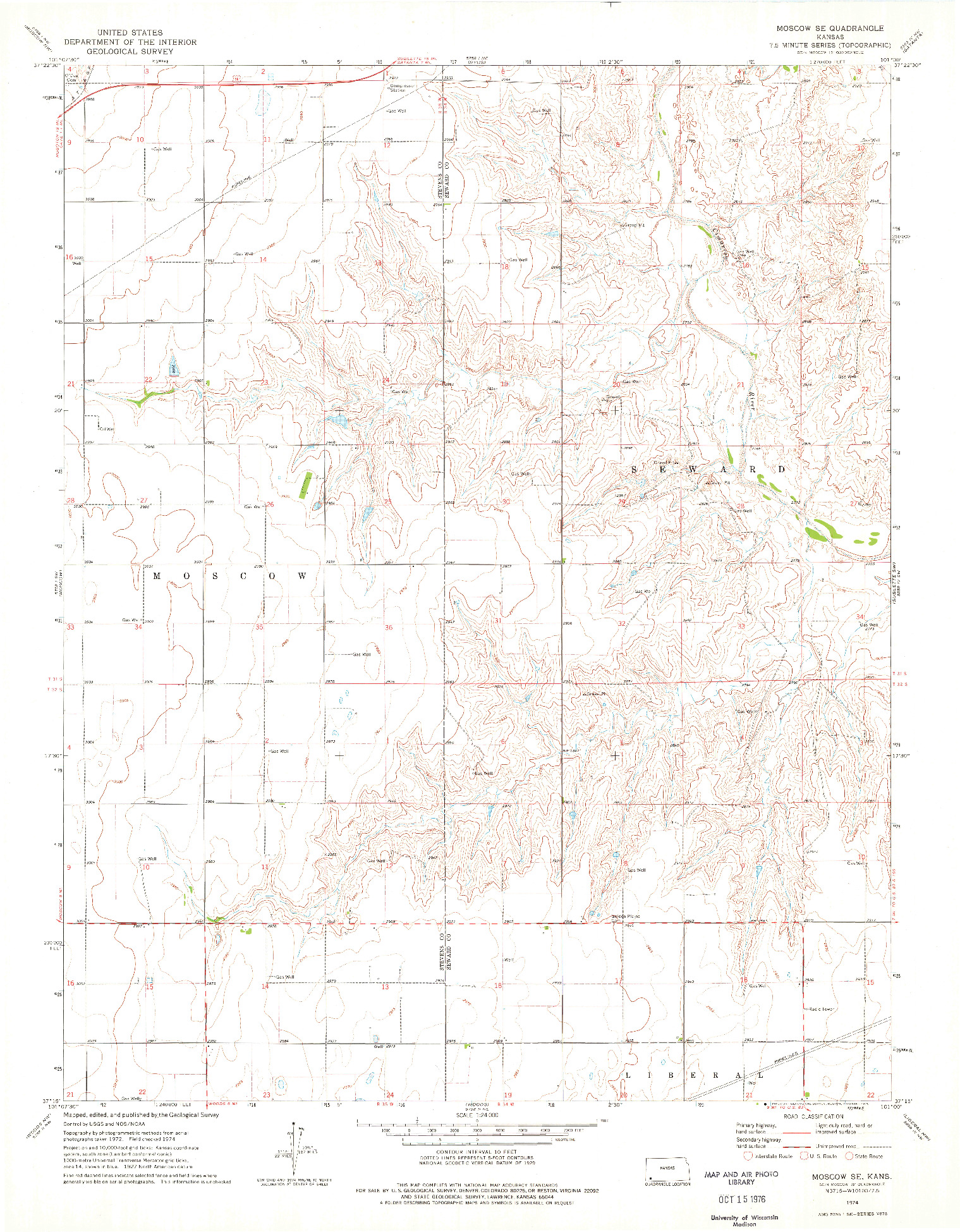 USGS 1:24000-SCALE QUADRANGLE FOR MOSCOW SE, KS 1974