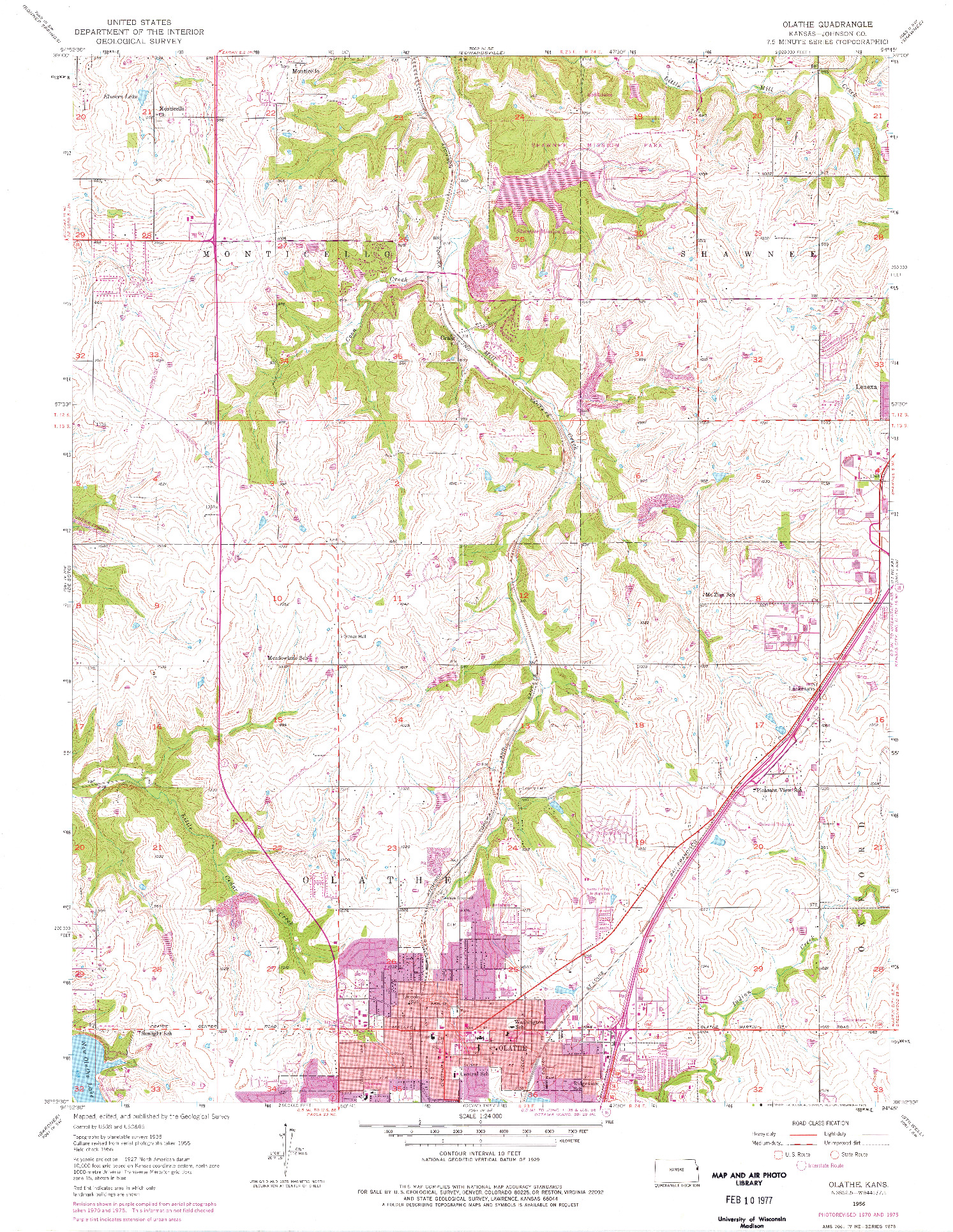 USGS 1:24000-SCALE QUADRANGLE FOR OLATHE, KS 1956