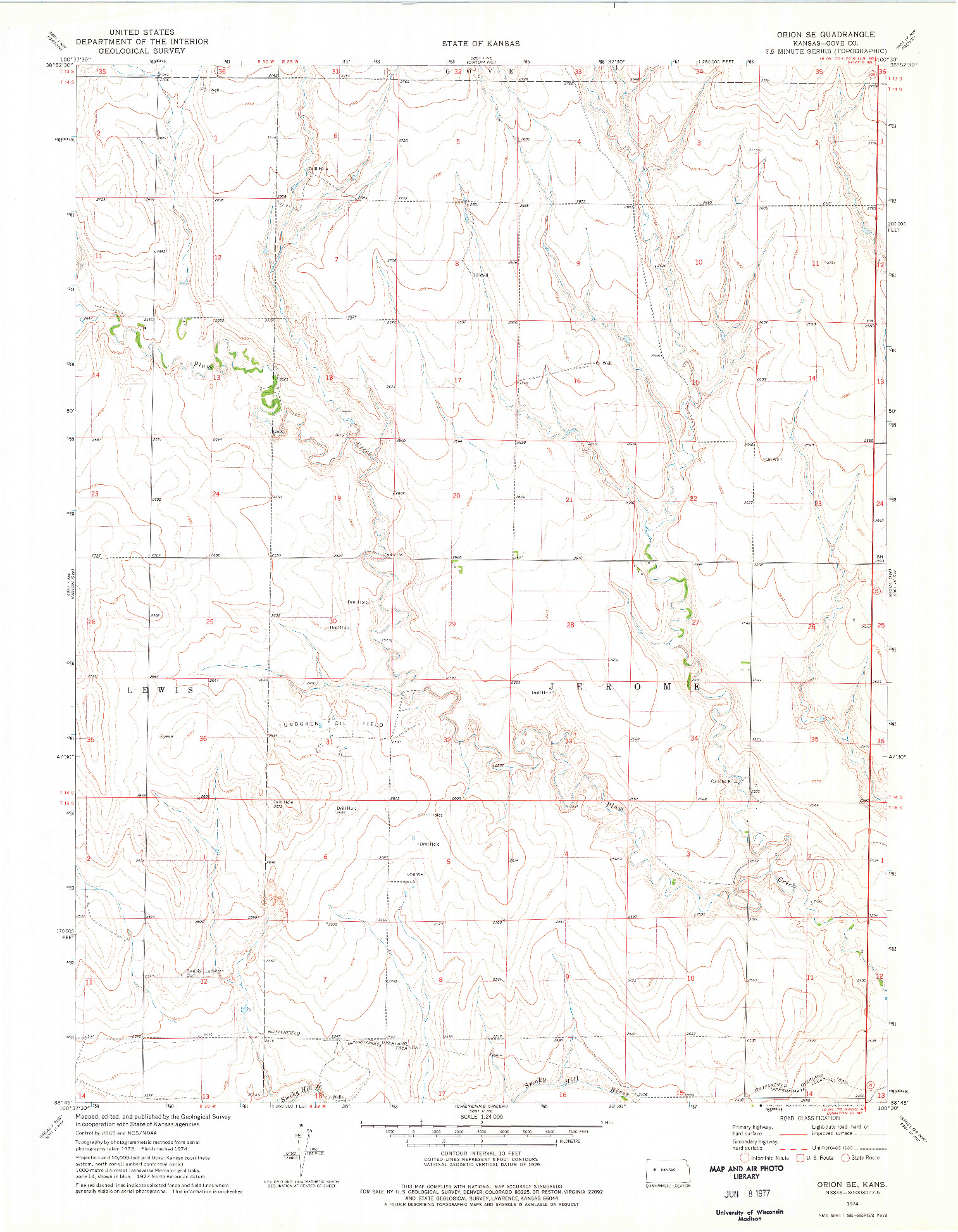 USGS 1:24000-SCALE QUADRANGLE FOR ORION SE, KS 1974