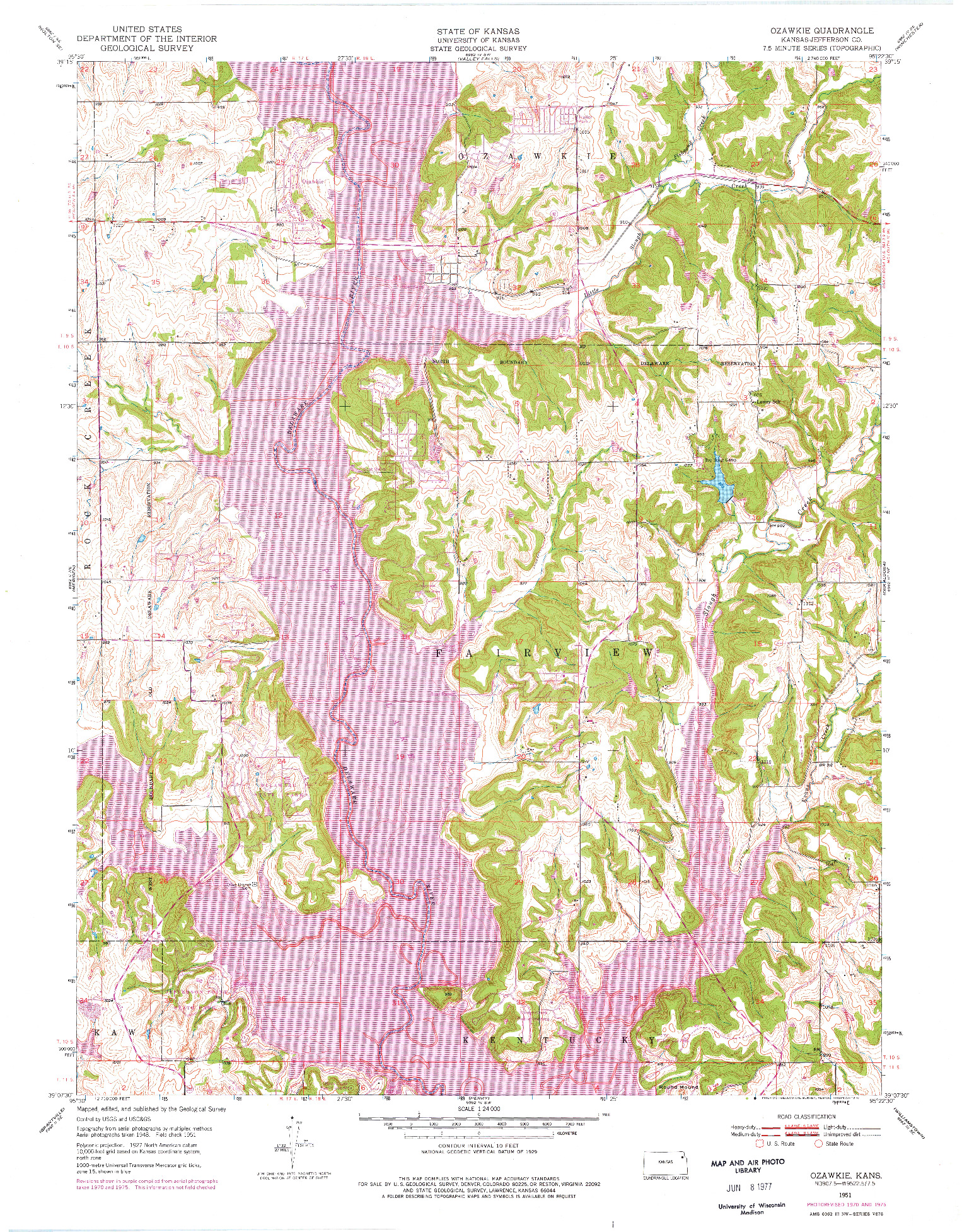 USGS 1:24000-SCALE QUADRANGLE FOR OZAWKIE, KS 1951