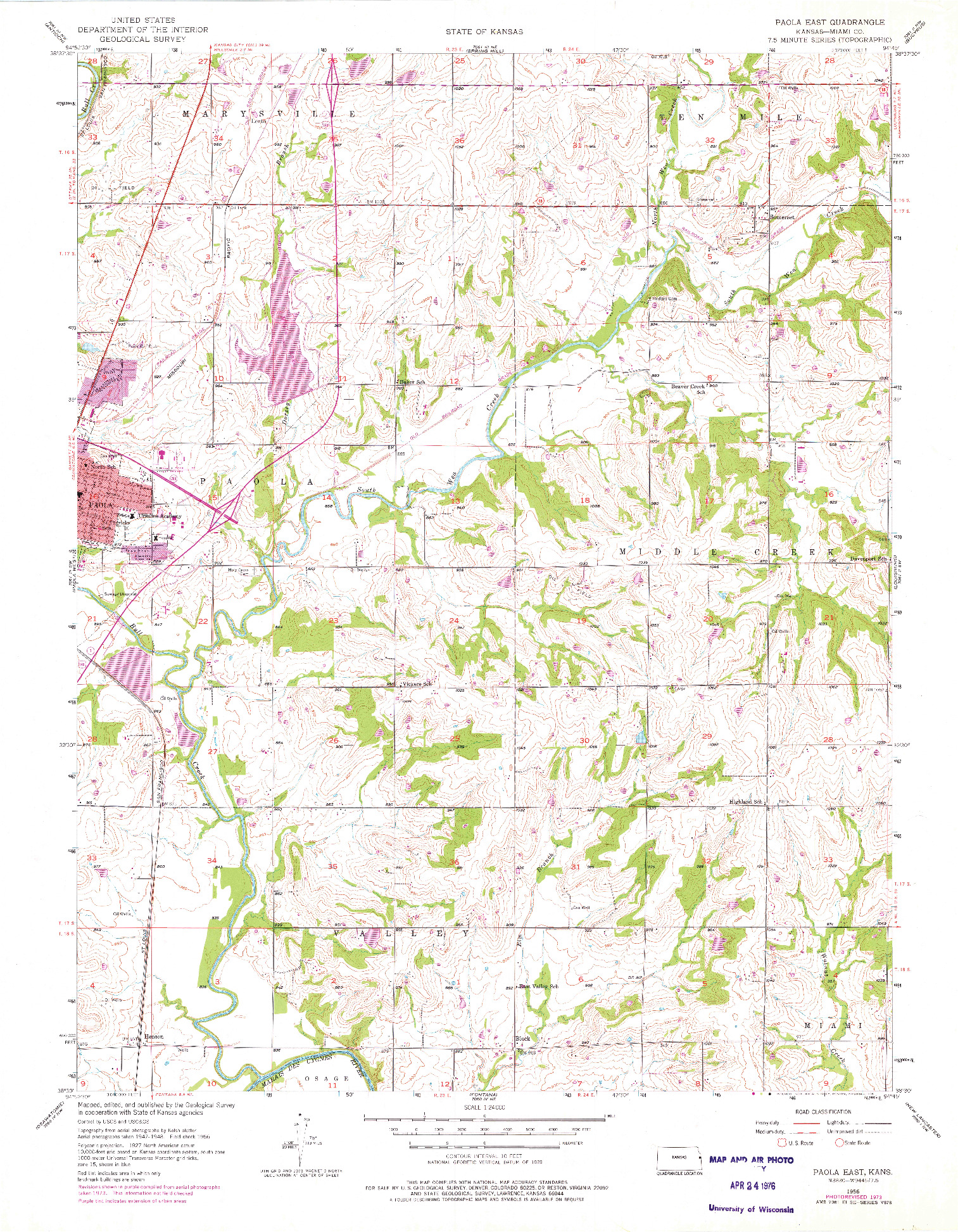 USGS 1:24000-SCALE QUADRANGLE FOR PAOLA EAST, KS 1956