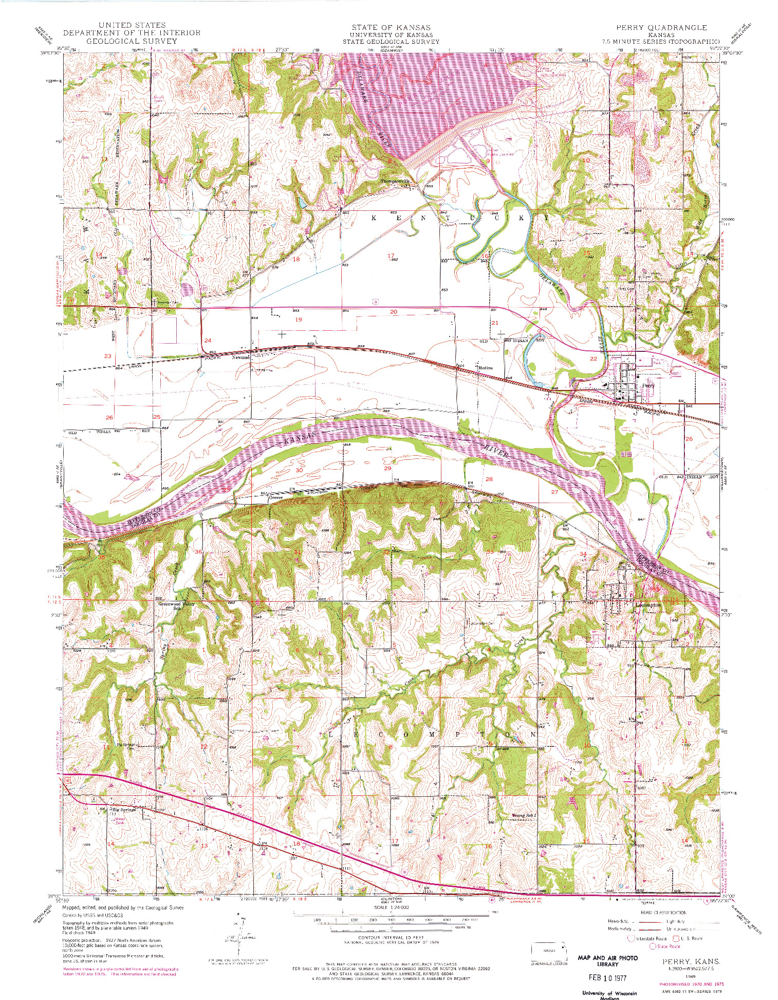 USGS 1:24000-SCALE QUADRANGLE FOR PERRY, KS 1949