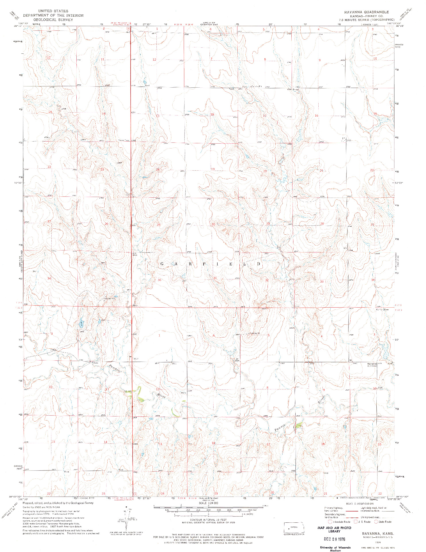 USGS 1:24000-SCALE QUADRANGLE FOR RAVANNA, KS 1974