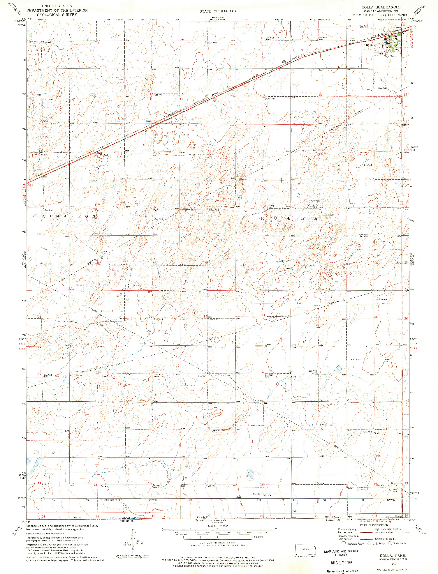 USGS 1:24000-SCALE QUADRANGLE FOR ROLLA, KS 1974