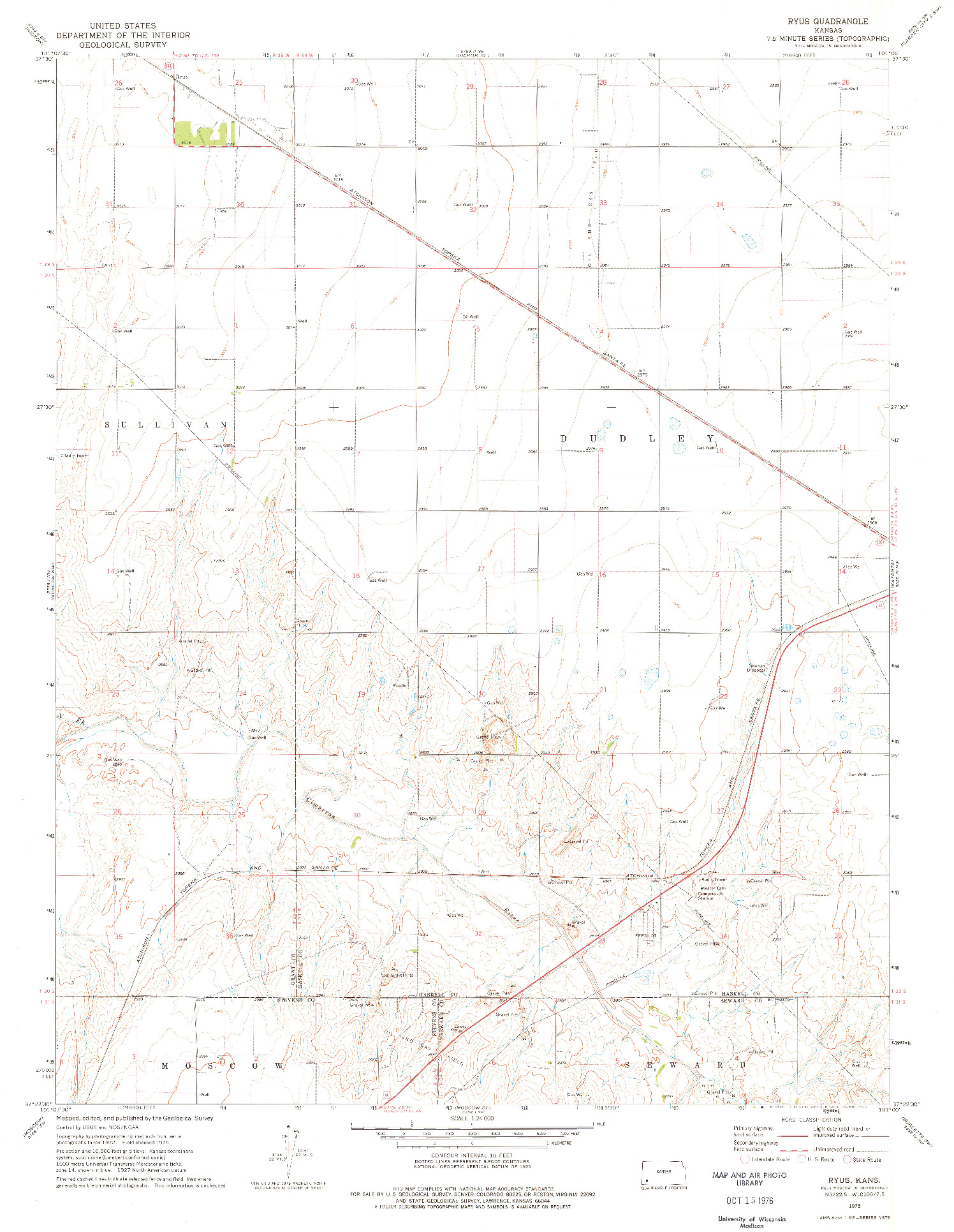 USGS 1:24000-SCALE QUADRANGLE FOR RYUS, KS 1975